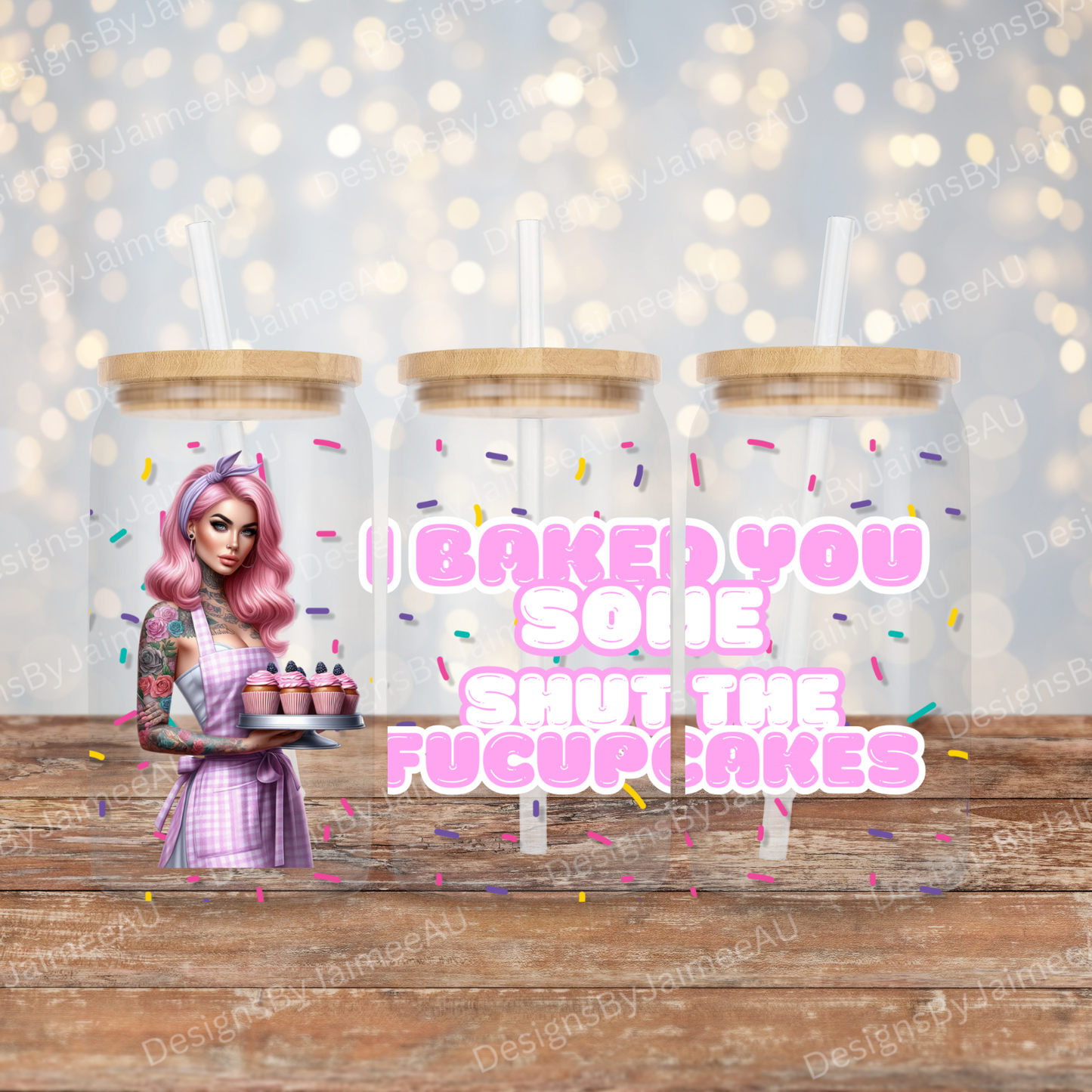 "I Baked You Some Shut the FUCUPCAKES" Sassy Housewife Digital 16oz UV DTF Transfer Wrap PNG Image