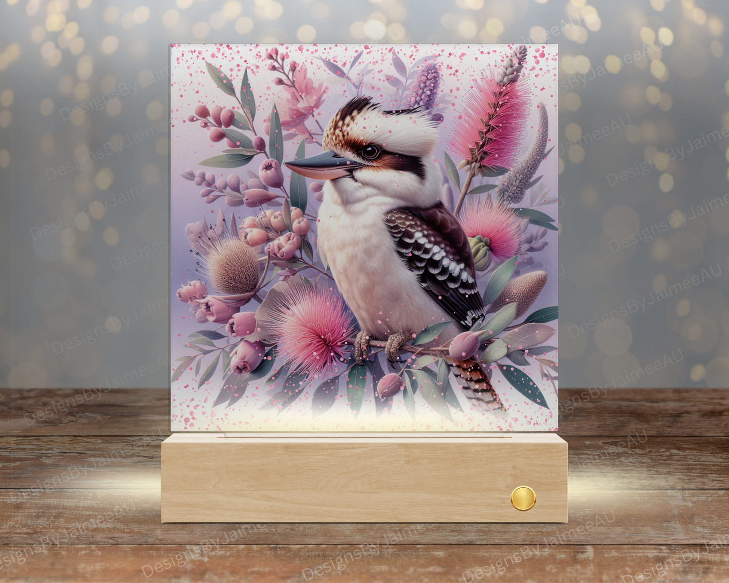 Glittery Kookaburra- Pinks and Purple - Digital Sublimation Led Light Design