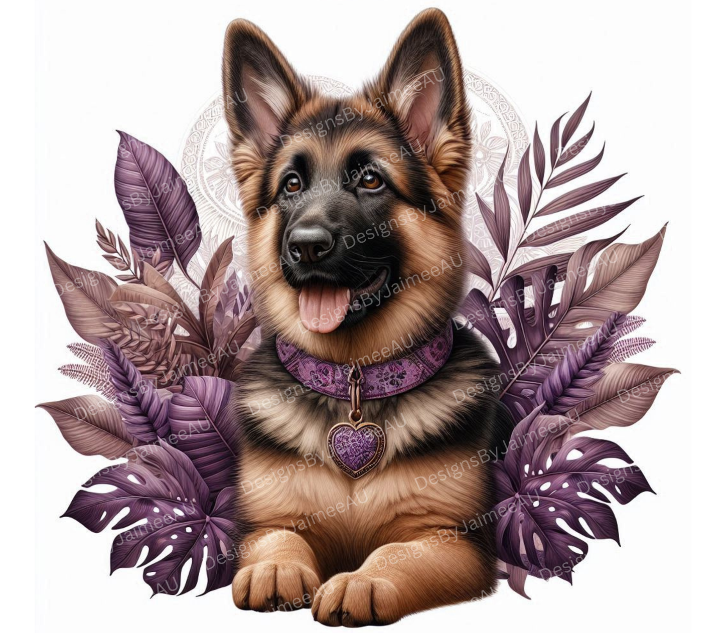 German Shepard, Tropical Purples and Browns Digital 20oz Sublimation Tumbler Wrap