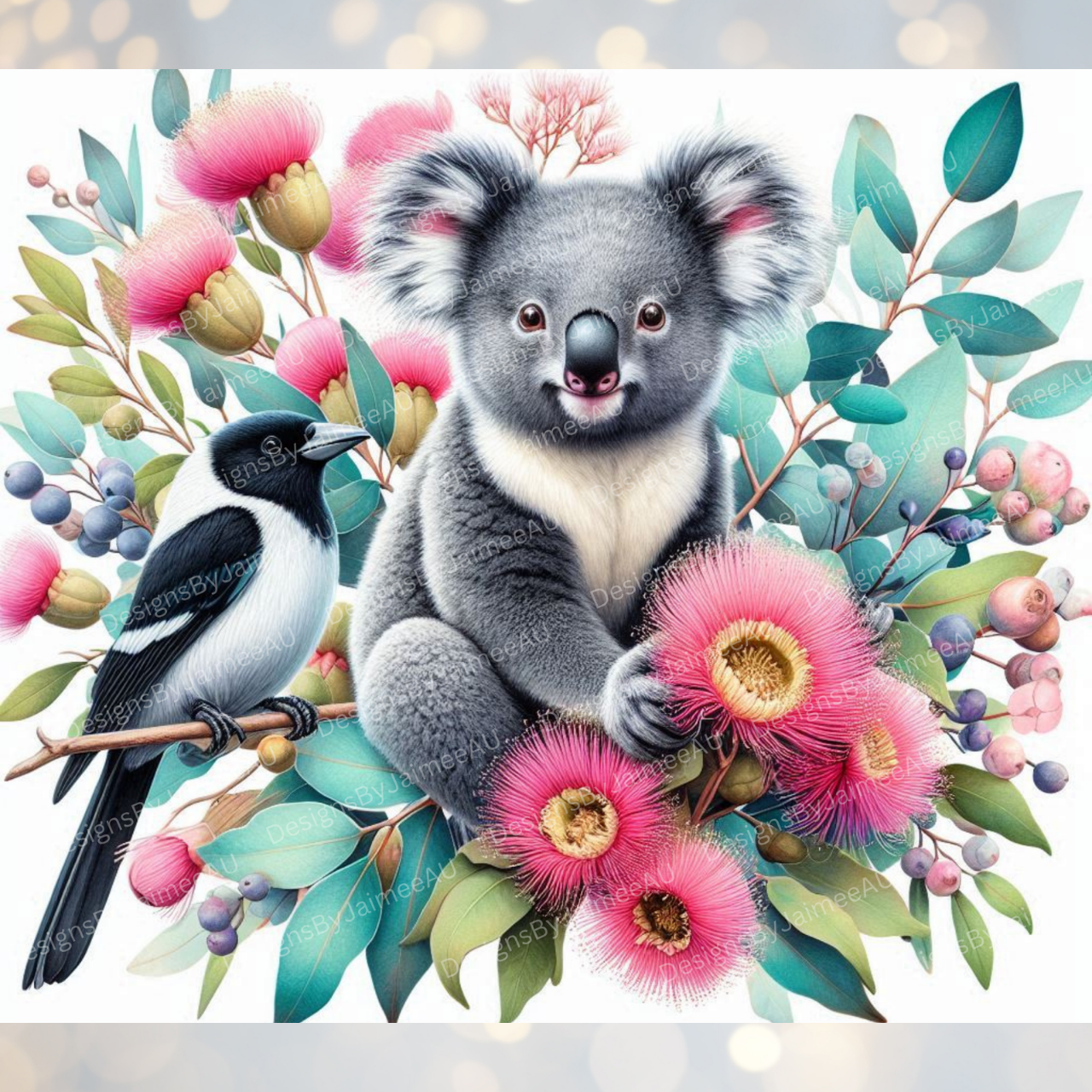 Watercolour Magpie and Koala Digital 20oz Sublimation Tumbler Wrap