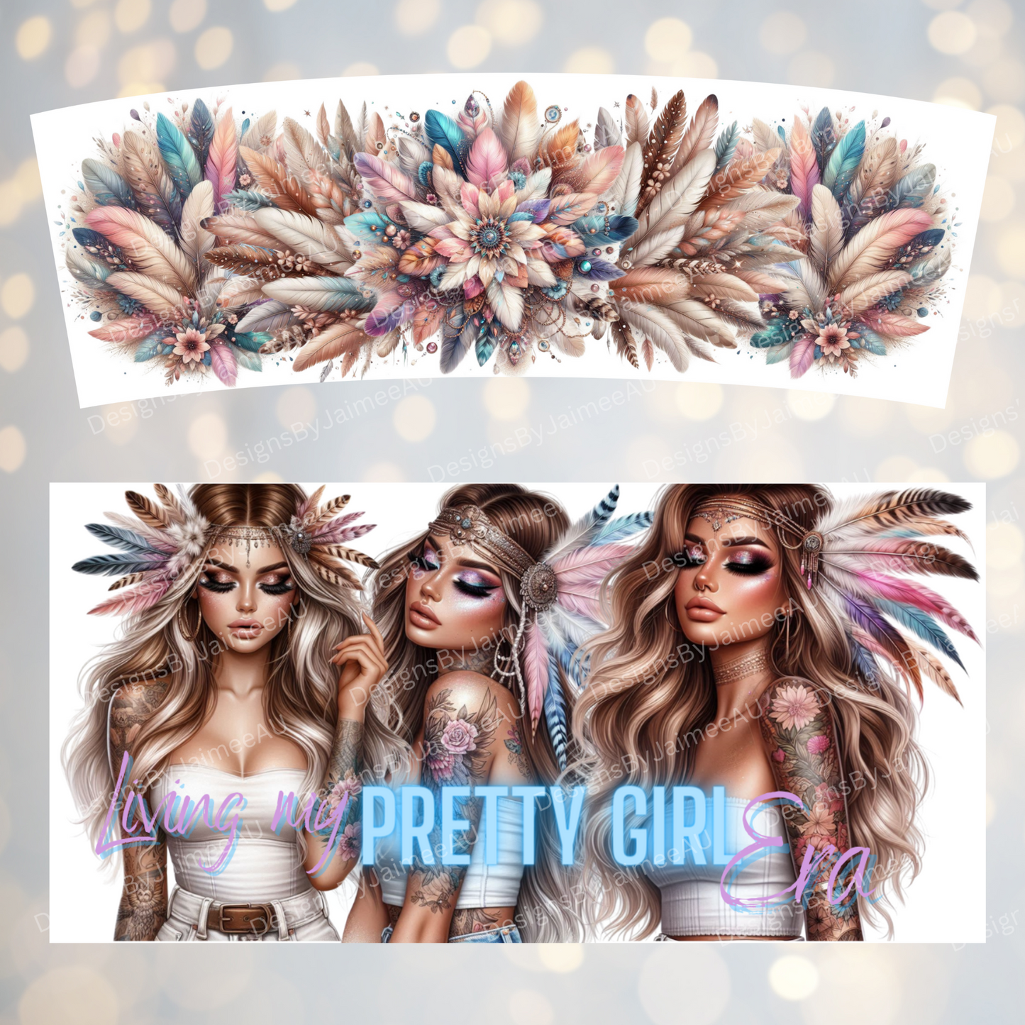Living My Pretty Girl Era Pastel and Feather Crown 40oz Digital Sublimation Tumbler Wrap
