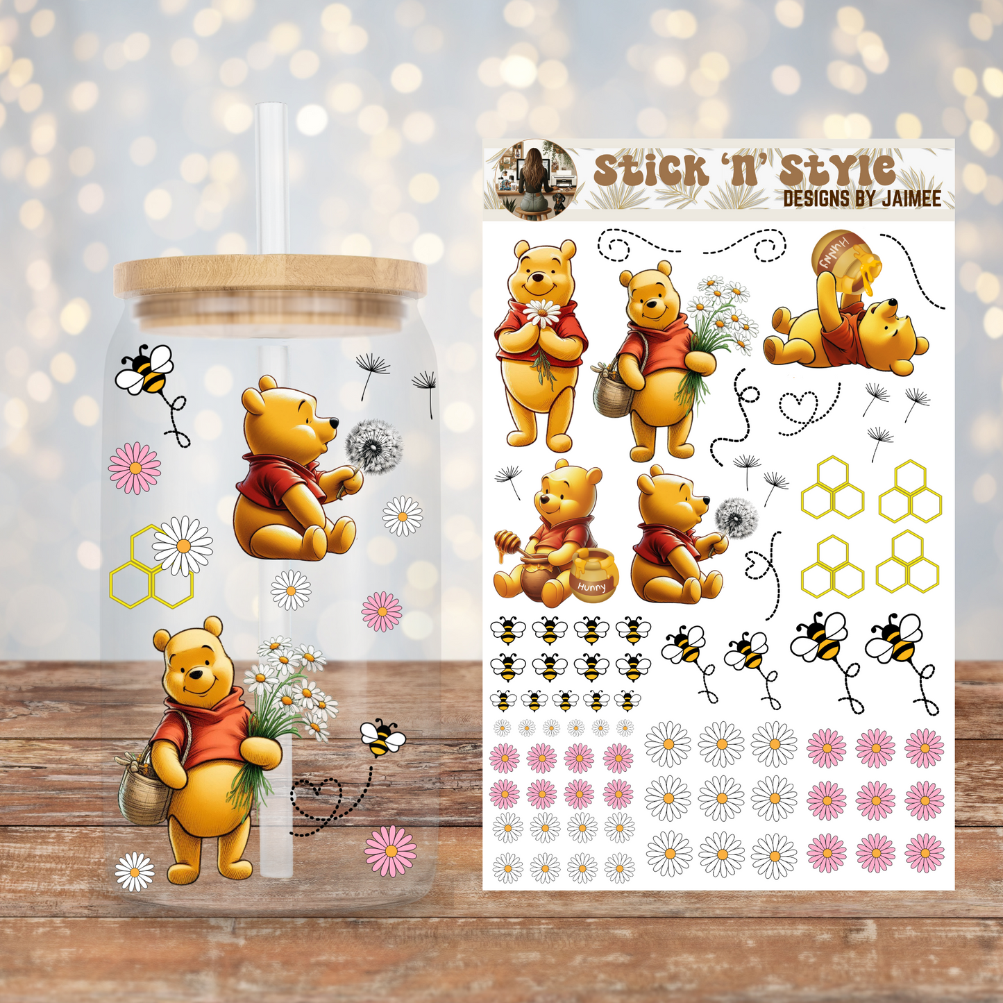 Springtime Winnie The Pooh "Stick 'n' Style" UV DTF Sticker Sheets