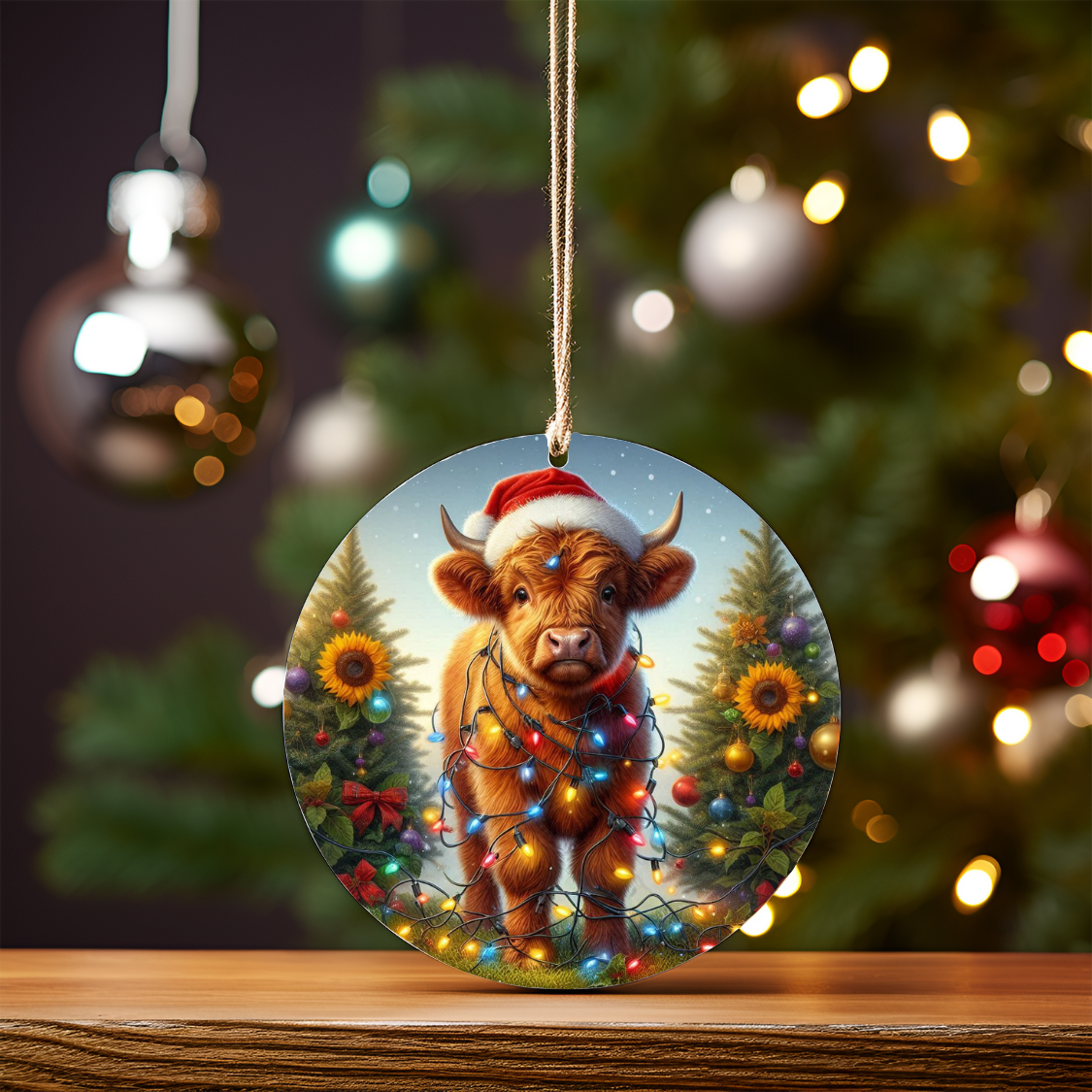 Christmas Highland Cow #2 Digital Sublimation Ornament Design