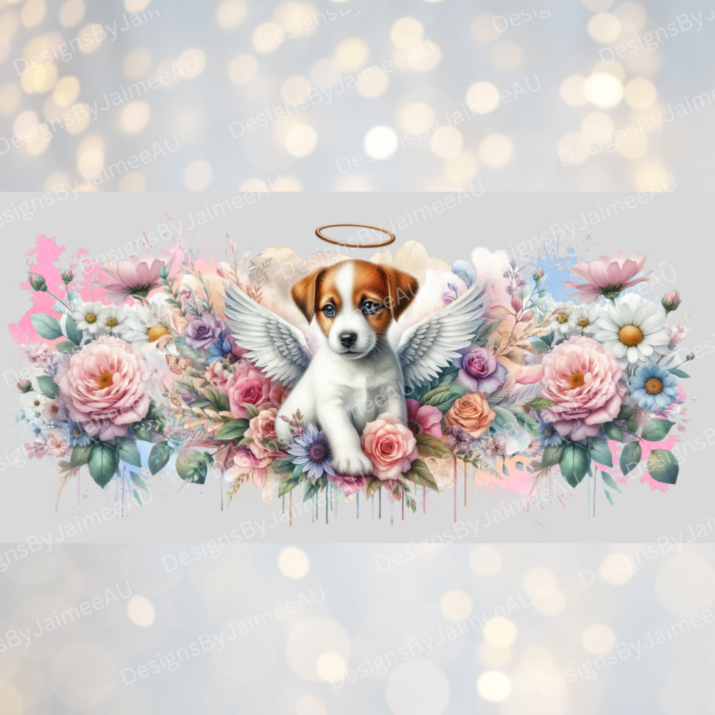 Angel Jack Russell and Pastel Florals Digital 16oz UV DTF Transfer Wrap PNG Image