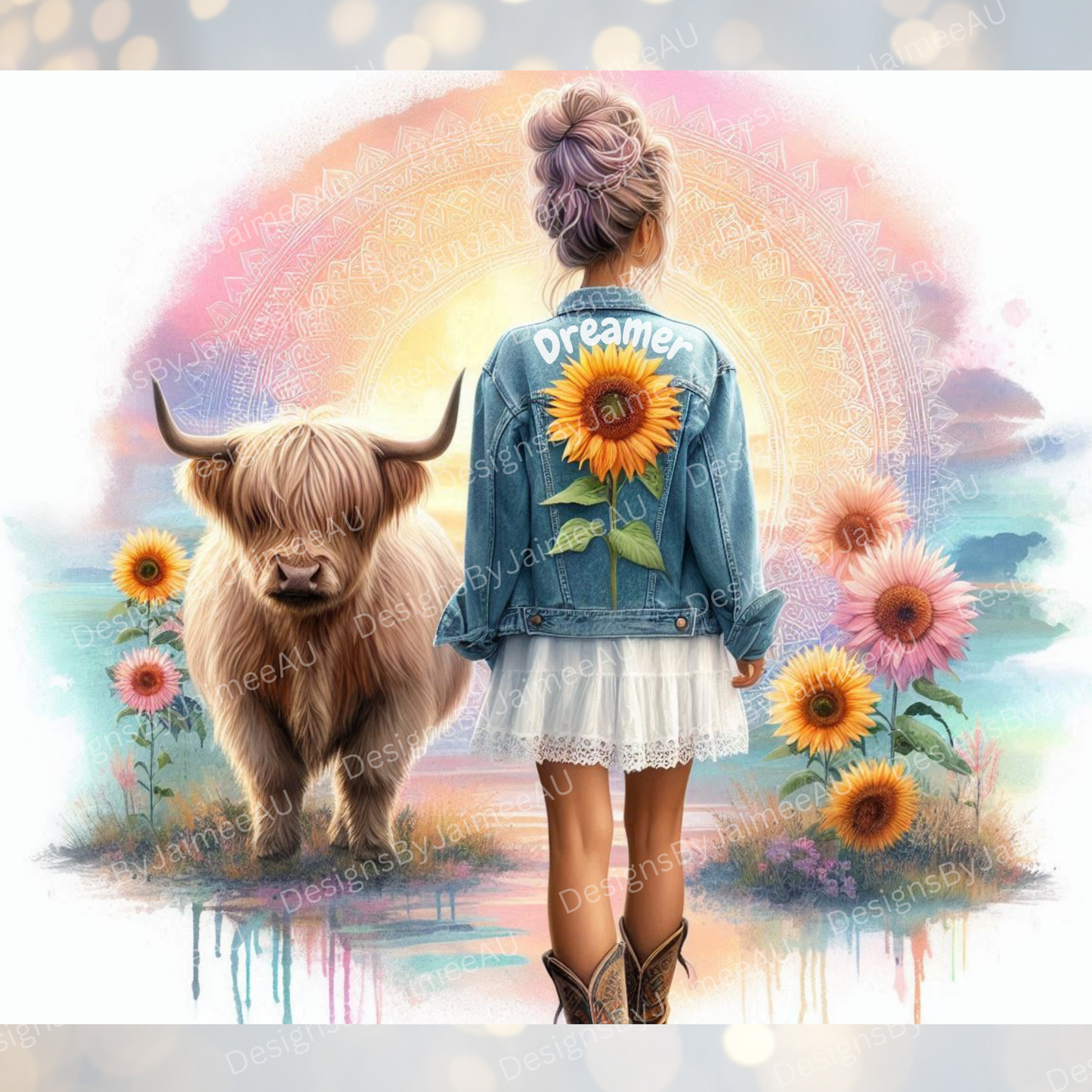 "Dreamer" Daily Affirmations - Pastel Sunflowers Digital 20oz Sublimation Tumbler Wrap