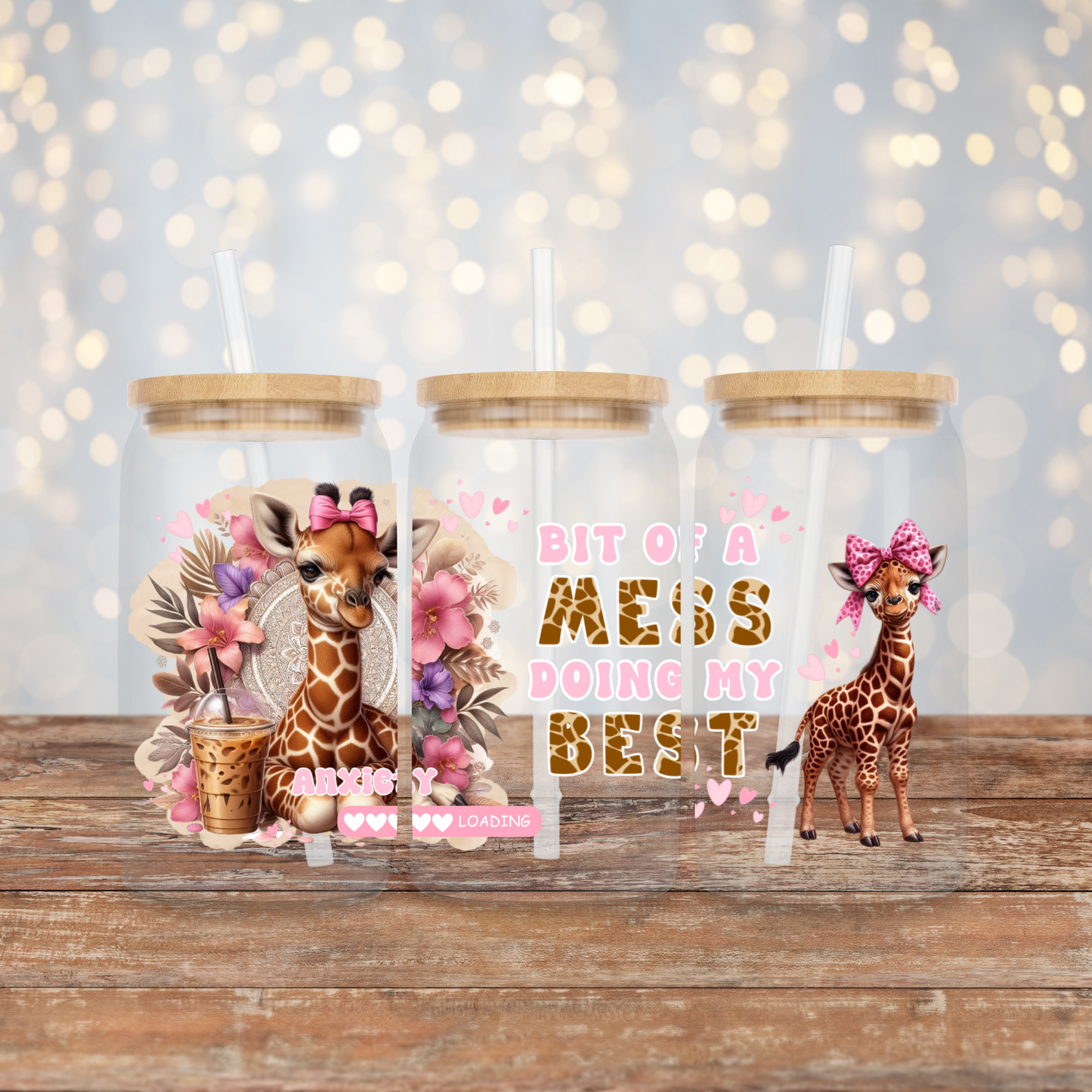 Anxiety Loading Giraffe "Bit Of A Mess, But Doing My Best" Digital Download 16oz UV DTF Transfer Wrap PNG Image