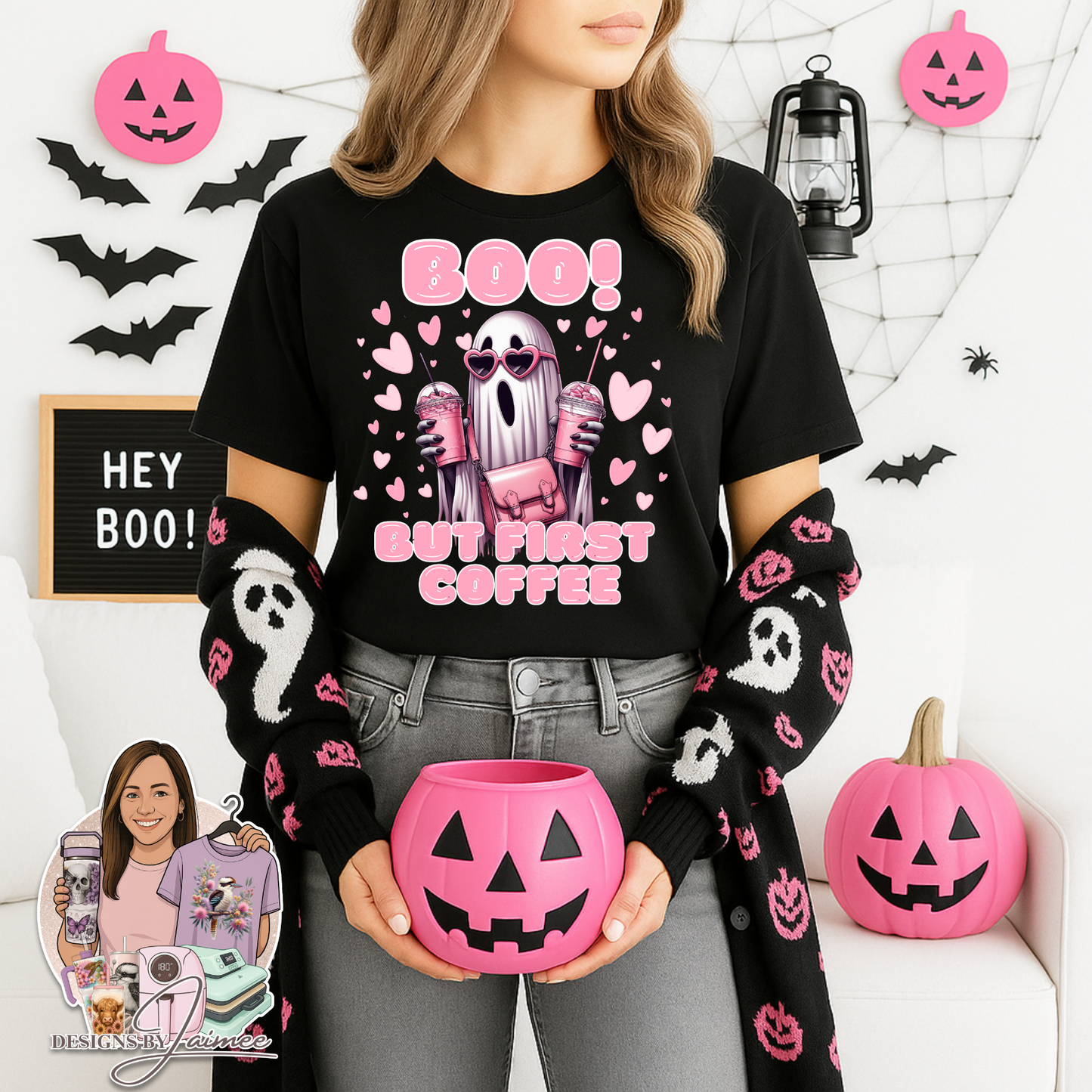 "Boo - But First Coffee" Sheet Ghost Digital DTF Transfer PNG Image