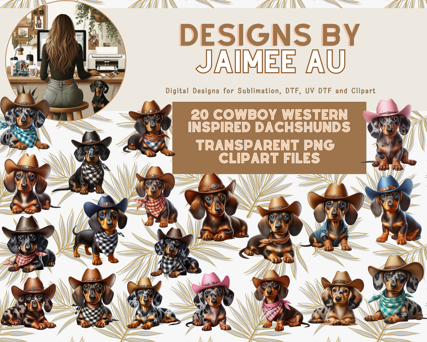 20 Country/Western Dachshund Digital Transparent Clipart Images