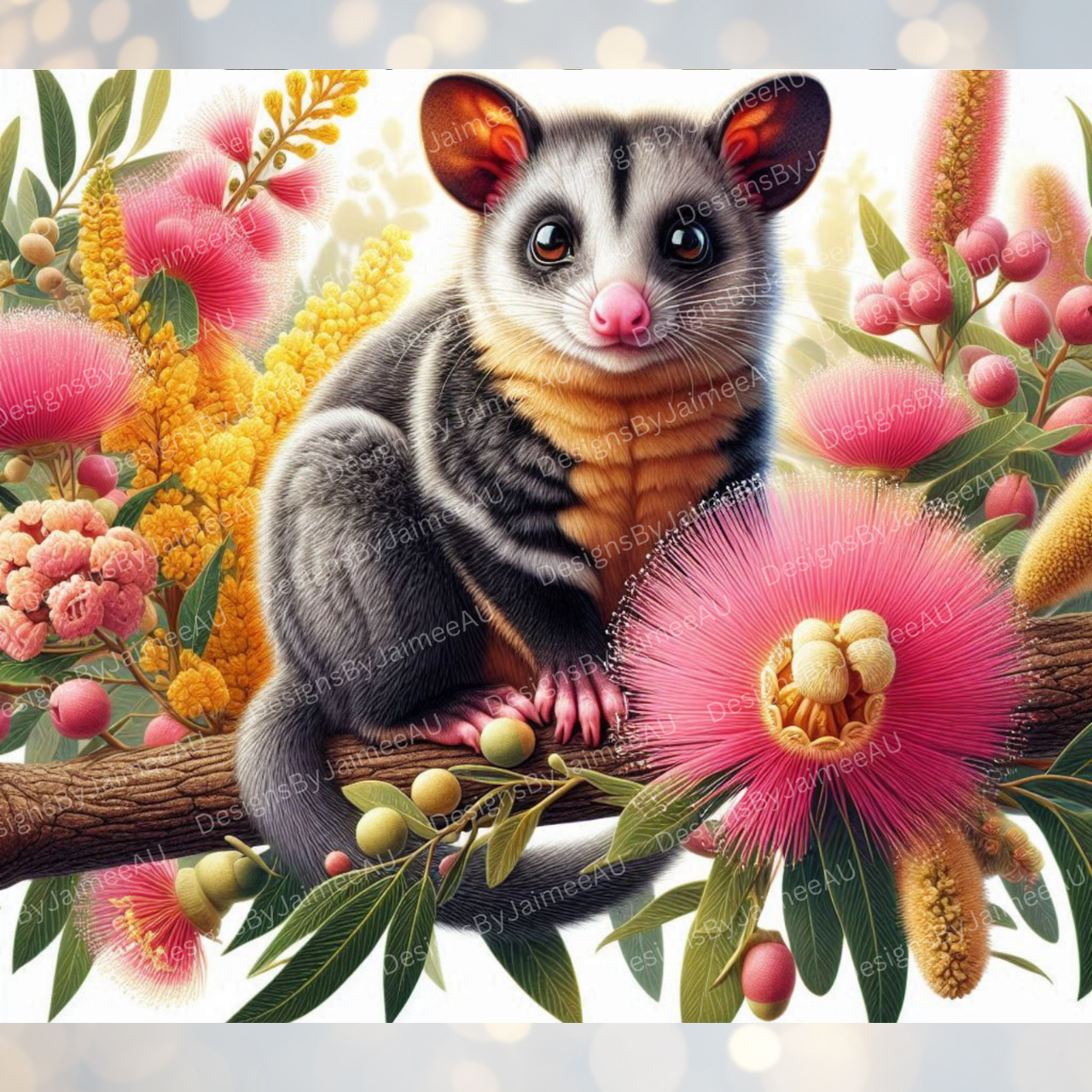 Vibrant Yellow and Pinks Possum Digital 20oz Sublimation Tumbler Wrap