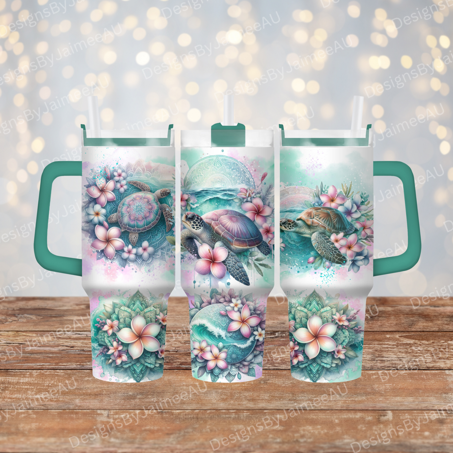 Pastel Watercolour Ocean Turtles 40oz Digital Sublimation Tumbler Wrap