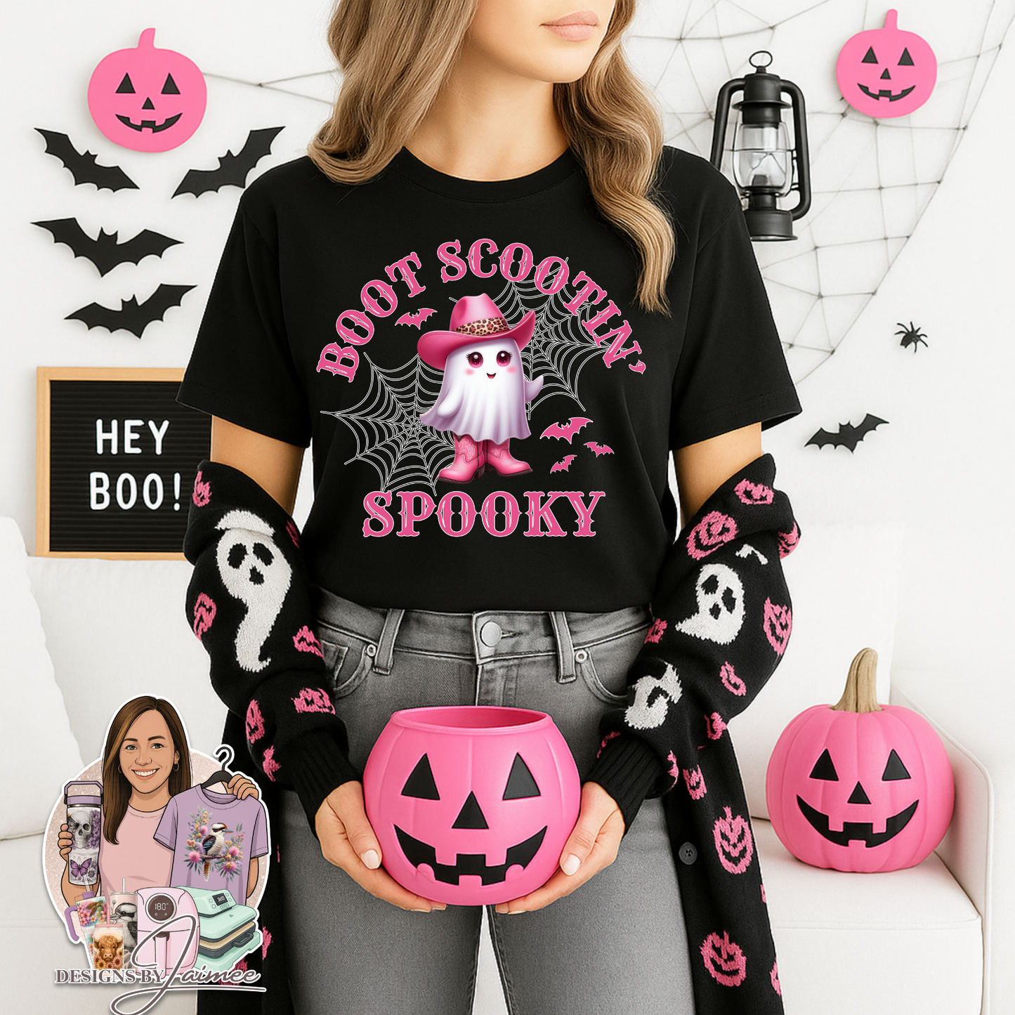 "Boot Scootin' Spooky" Cowgirl Sheet Ghost Digital DTF Transfer PNG Image