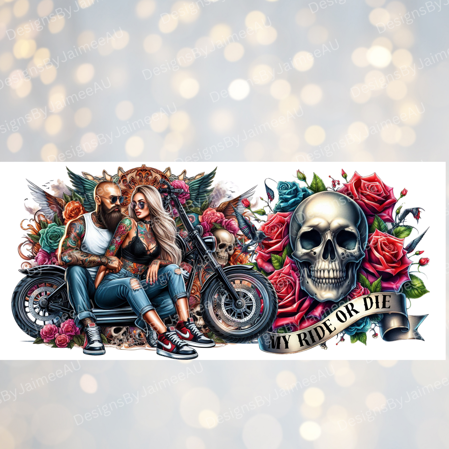 My Ride Or Die, Harley Davidson Inked Lovers Digital Download 16oz UV DTF Transfer Wrap PNG Image