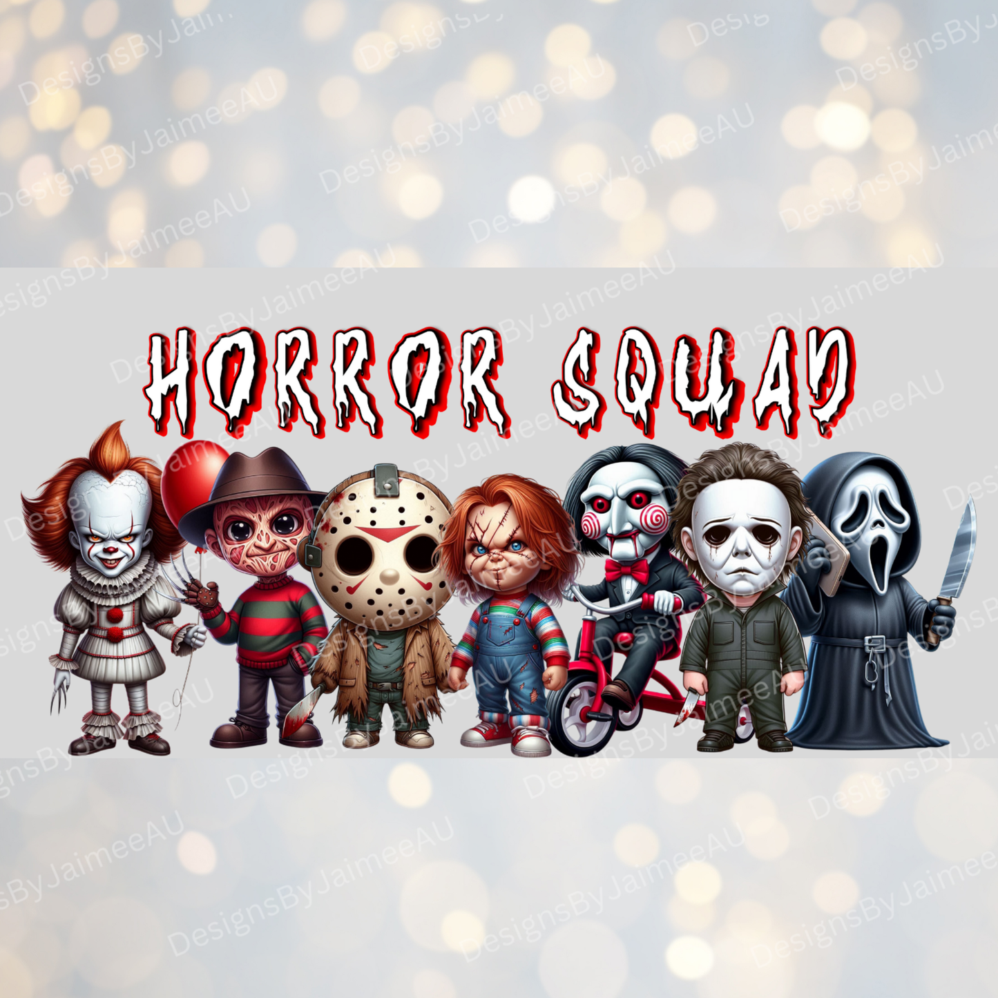 "Horror Squad" - Cute Horror Movie Characters Digital 16oz UV DTF Transfer Wrap PNG Image