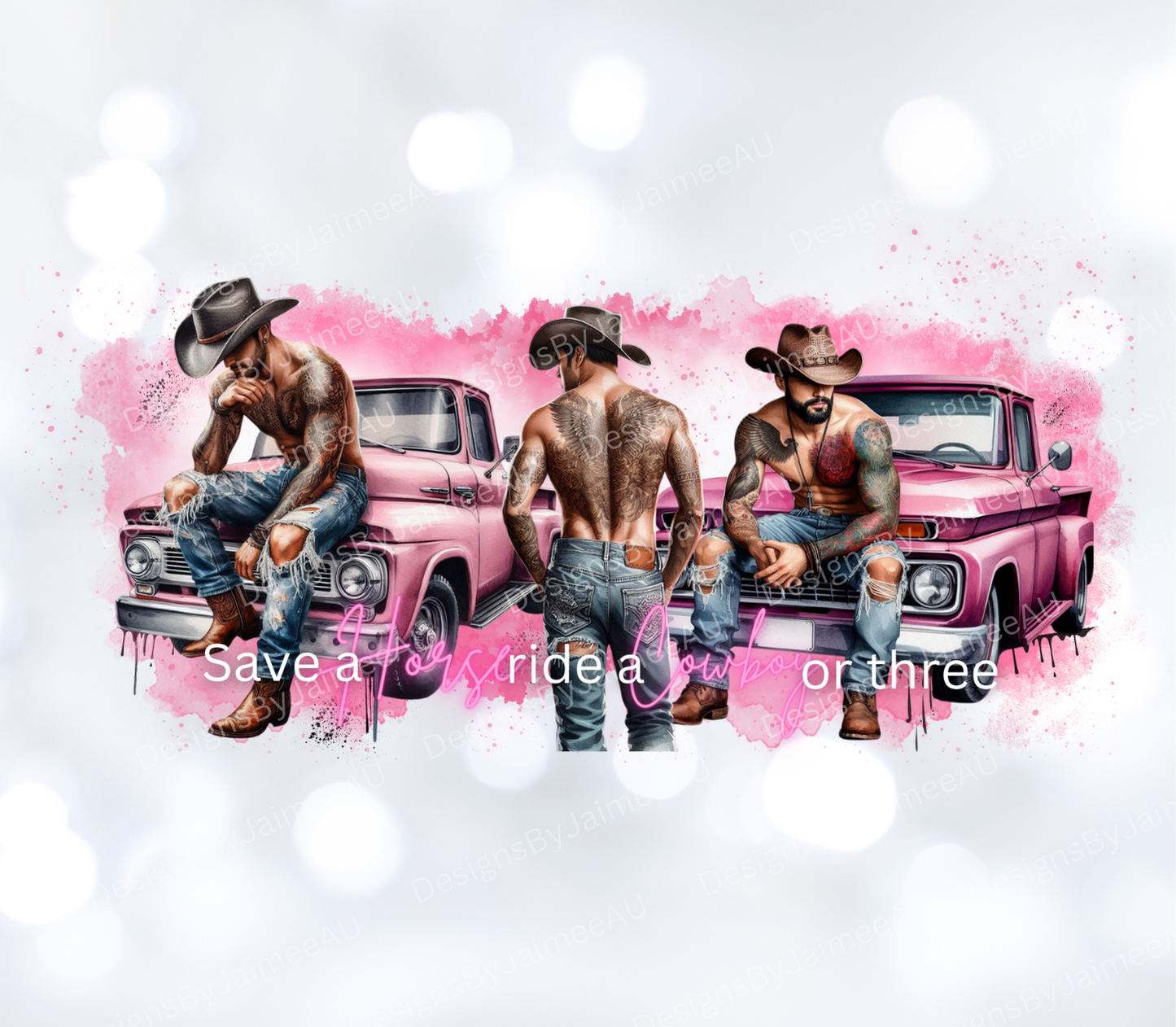 Hot Pink Cowboys "Save A Horse and Ride A Cowboy Or Three" Digital Download 16oz UV DTF Transfer Wrap PNG Image