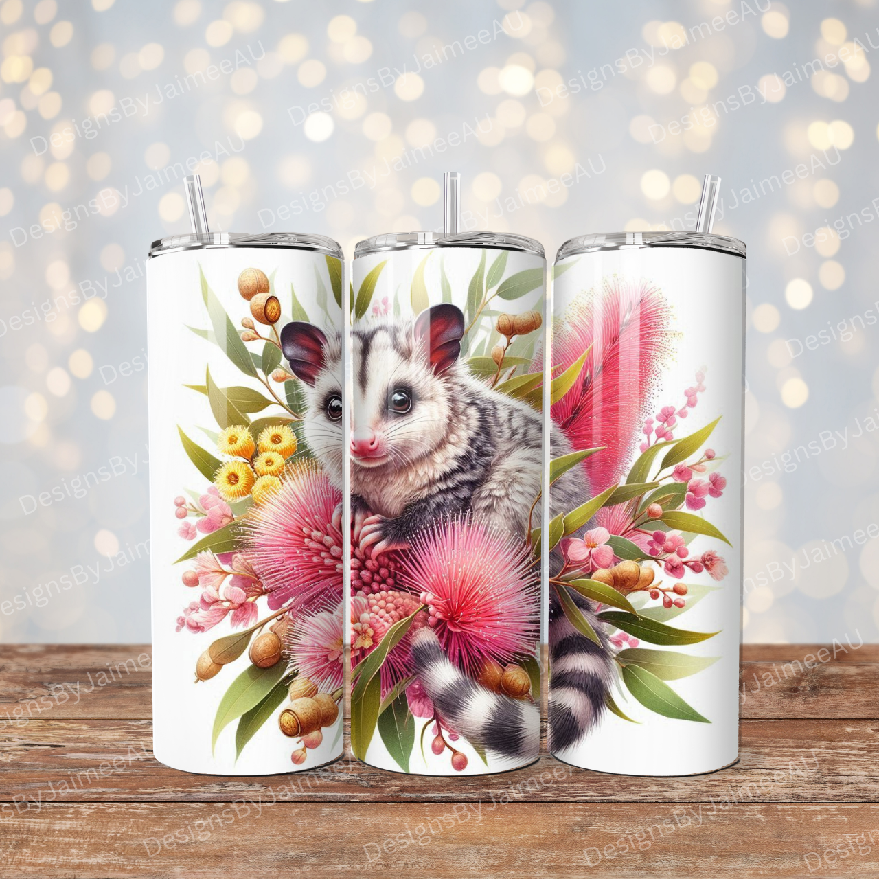 Watercolour Possum Digital 20oz Sublimation Tumbler Wrap