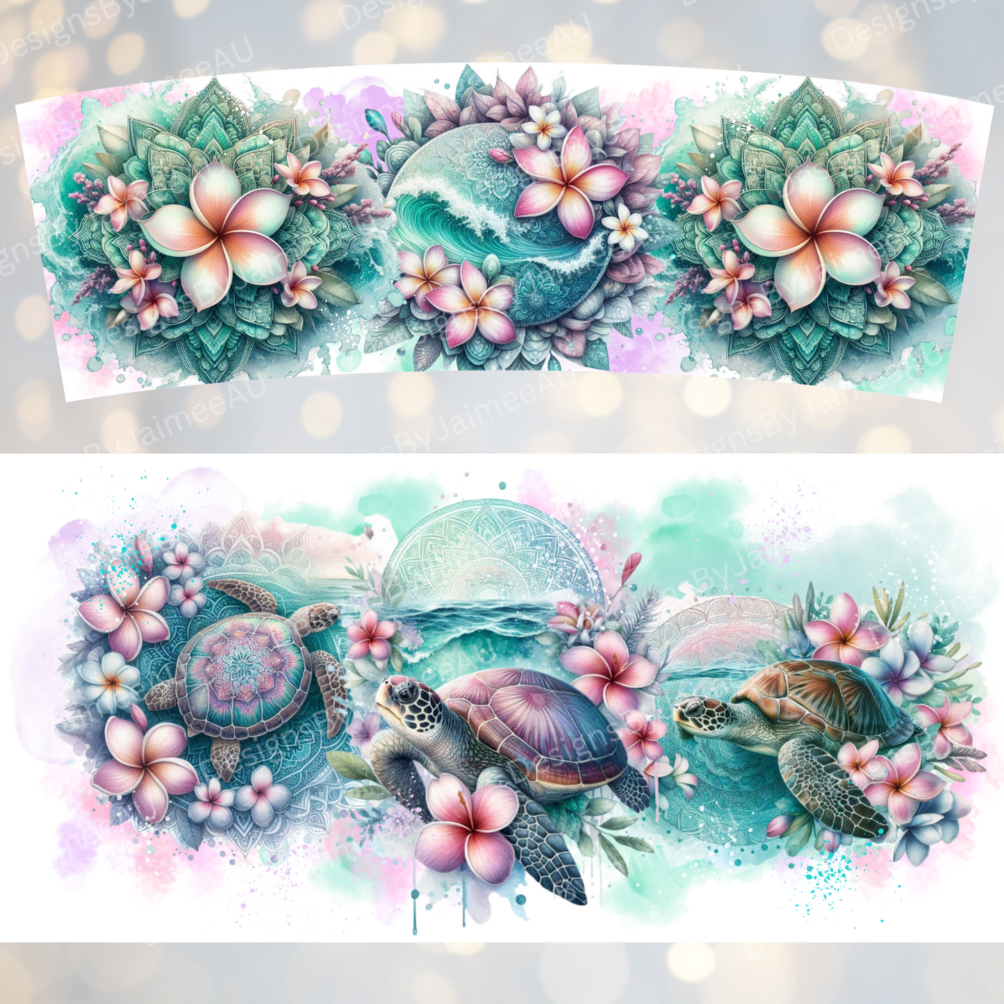 Pastel Watercolour Ocean Turtles 40oz Digital Sublimation Tumbler Wrap