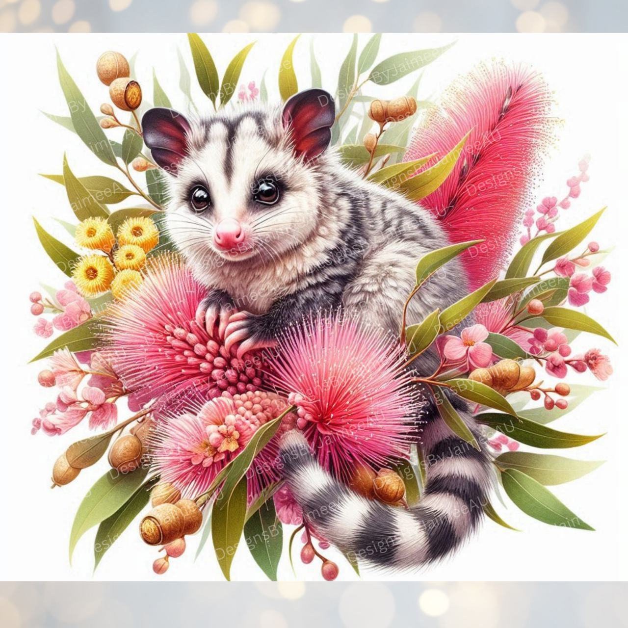 Watercolour Possum Digital 20oz Sublimation Tumbler Wrap