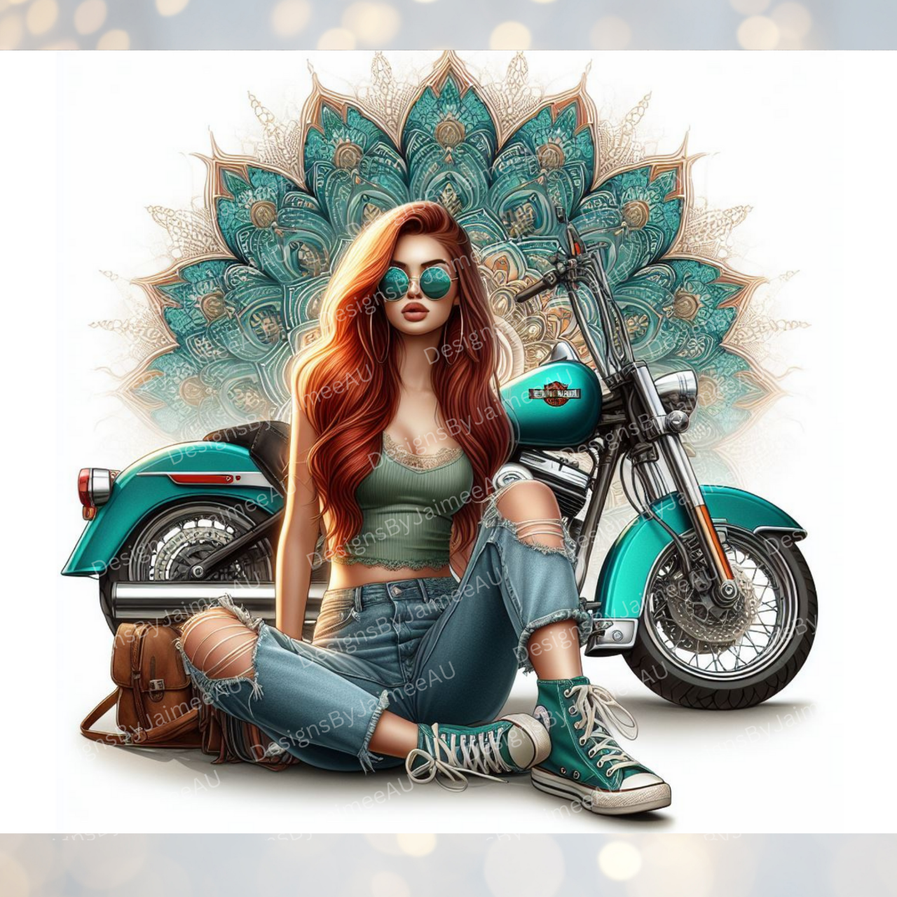 Mandala Aqua Harley Davidson Digital 20oz Sublimation Tumbler Wrap
