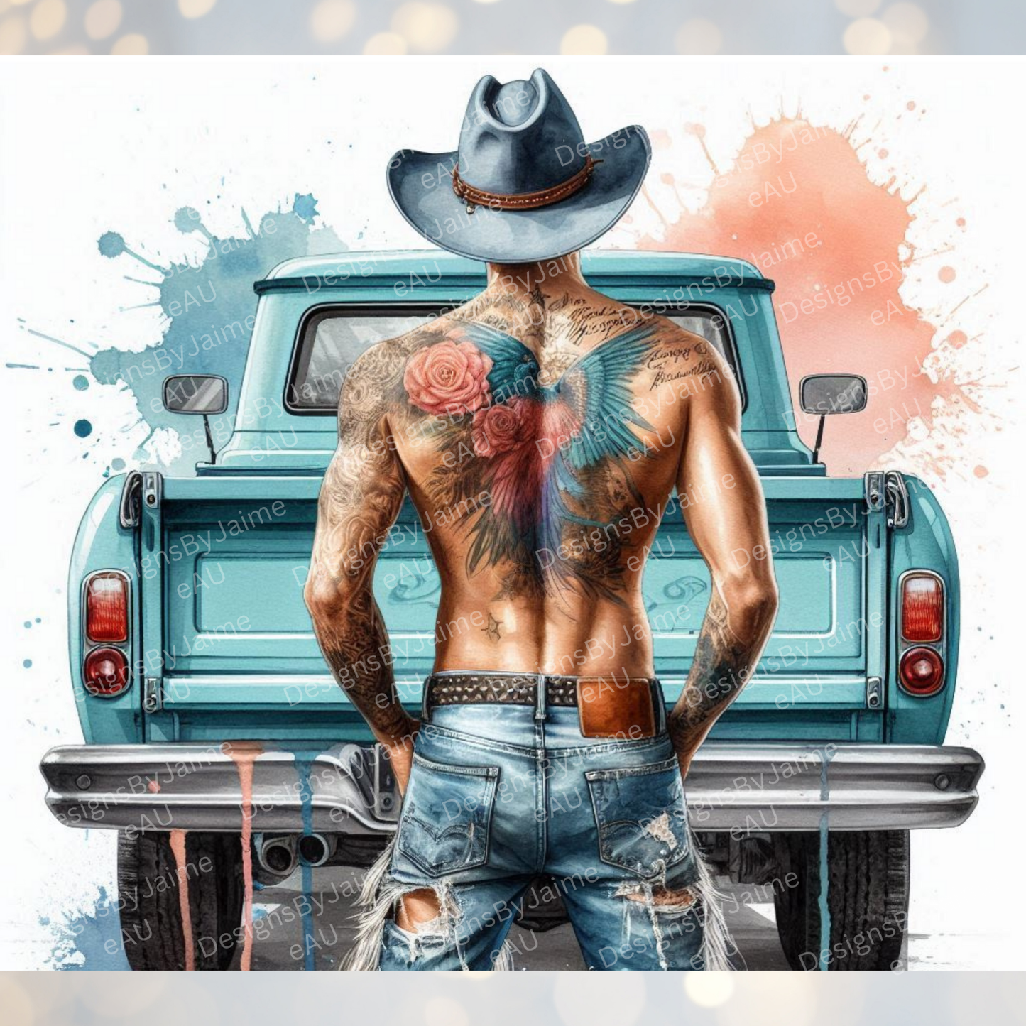 Pastel Cowboy and Pick up Truck/Ute Digital 20oz Sublimation Tumbler Wrap