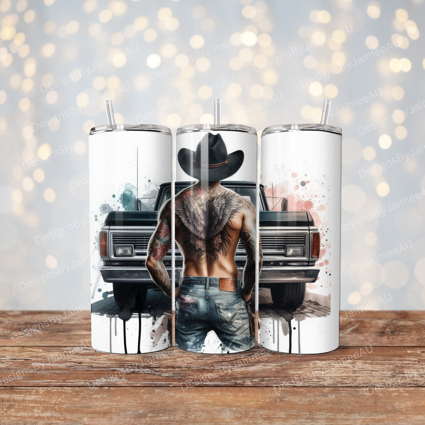 Grey Cowboy and Pick up Truck/Ute Digital 20oz Sublimation Tumbler Wrap