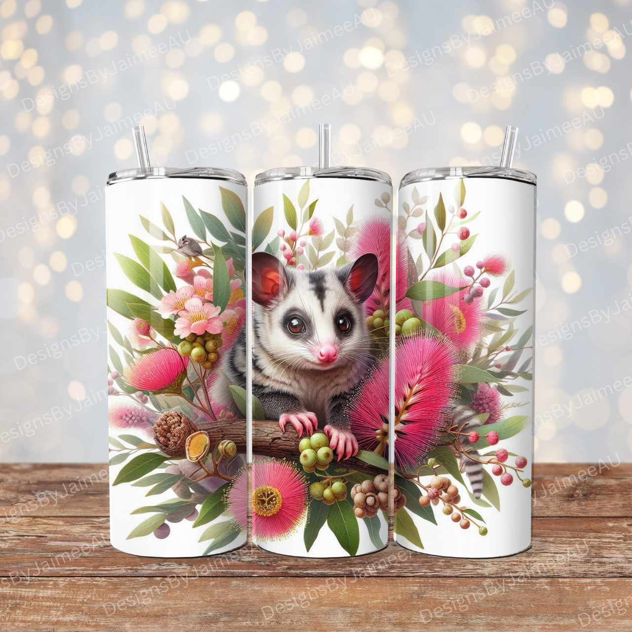 Vibrant Watercolour Possum Digital 20oz Sublimation Tumbler Wrap