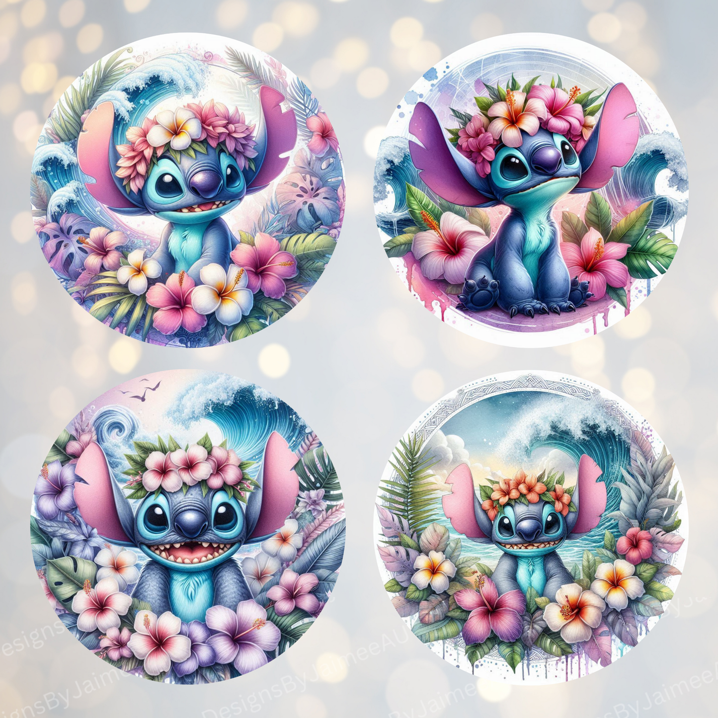 4 Tropical Stitch Digital Sublimation Car Coaster Designs