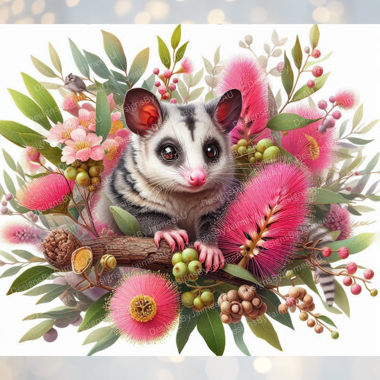 Vibrant Watercolour Possum Digital 20oz Sublimation Tumbler Wrap