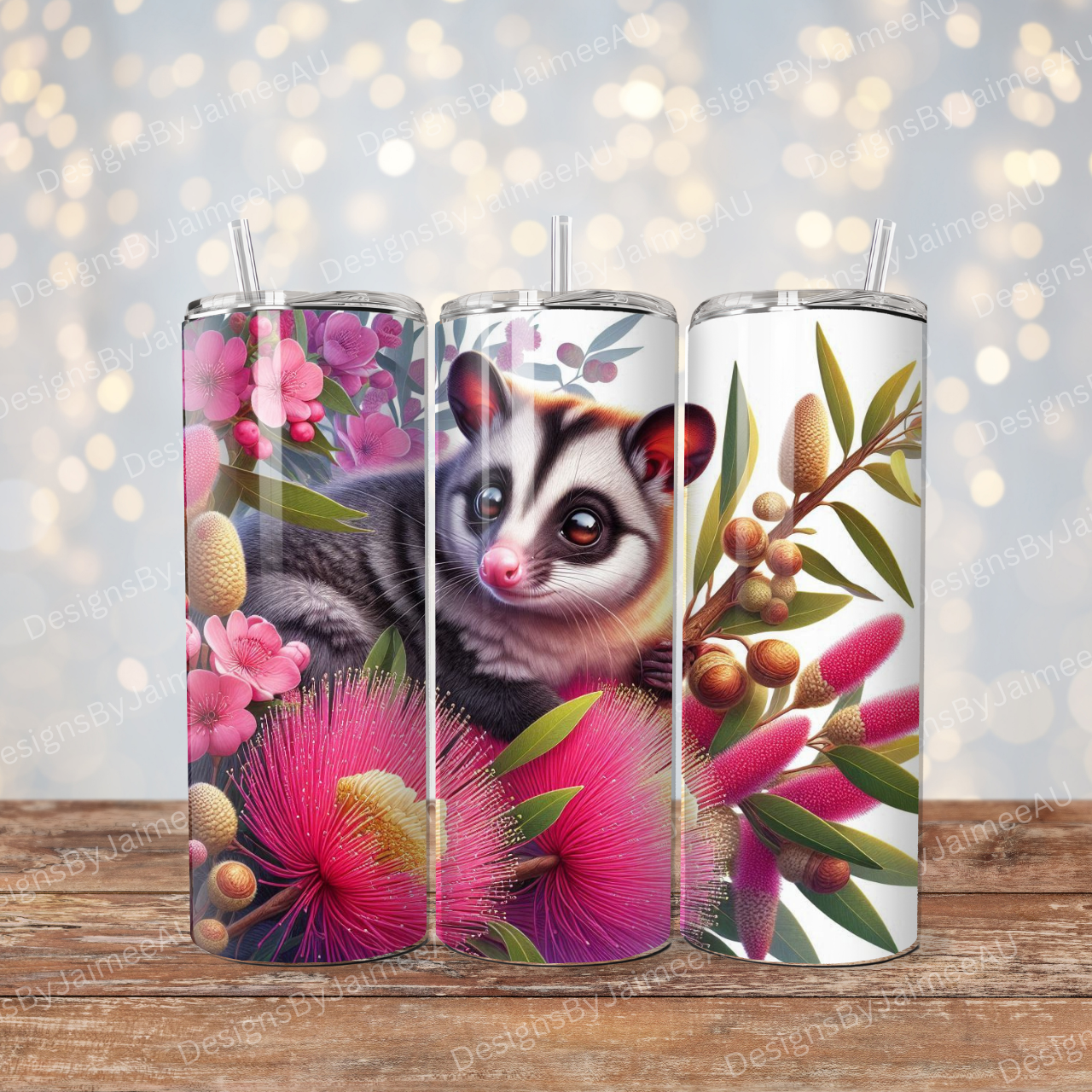 Vibrant Pinks Possum Digital 20oz Sublimation Tumbler Wrap