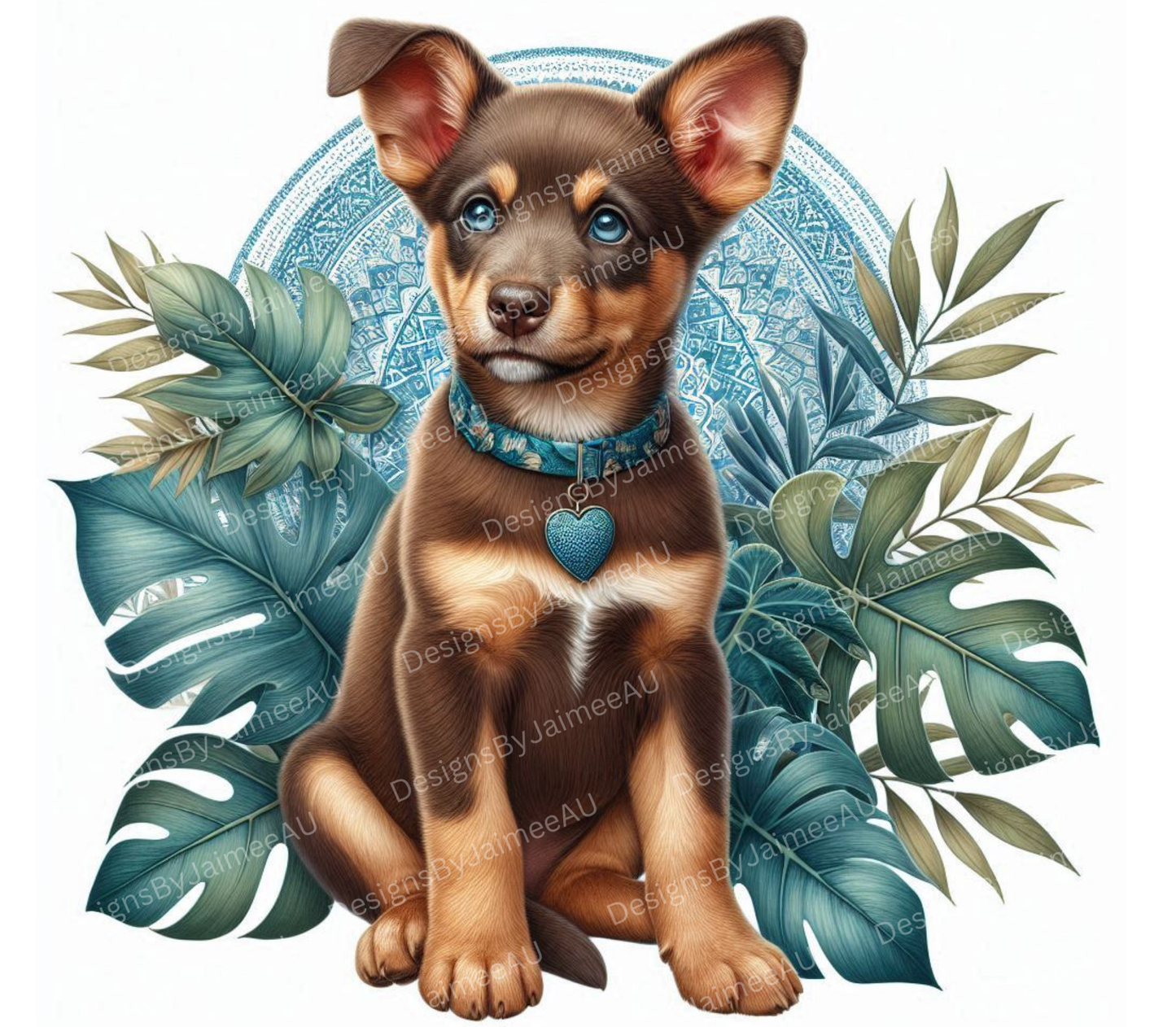 Teal and Brown Tropical Red-Brown Kelpie Collie Digital 20oz Sublimation Tumbler Wrap