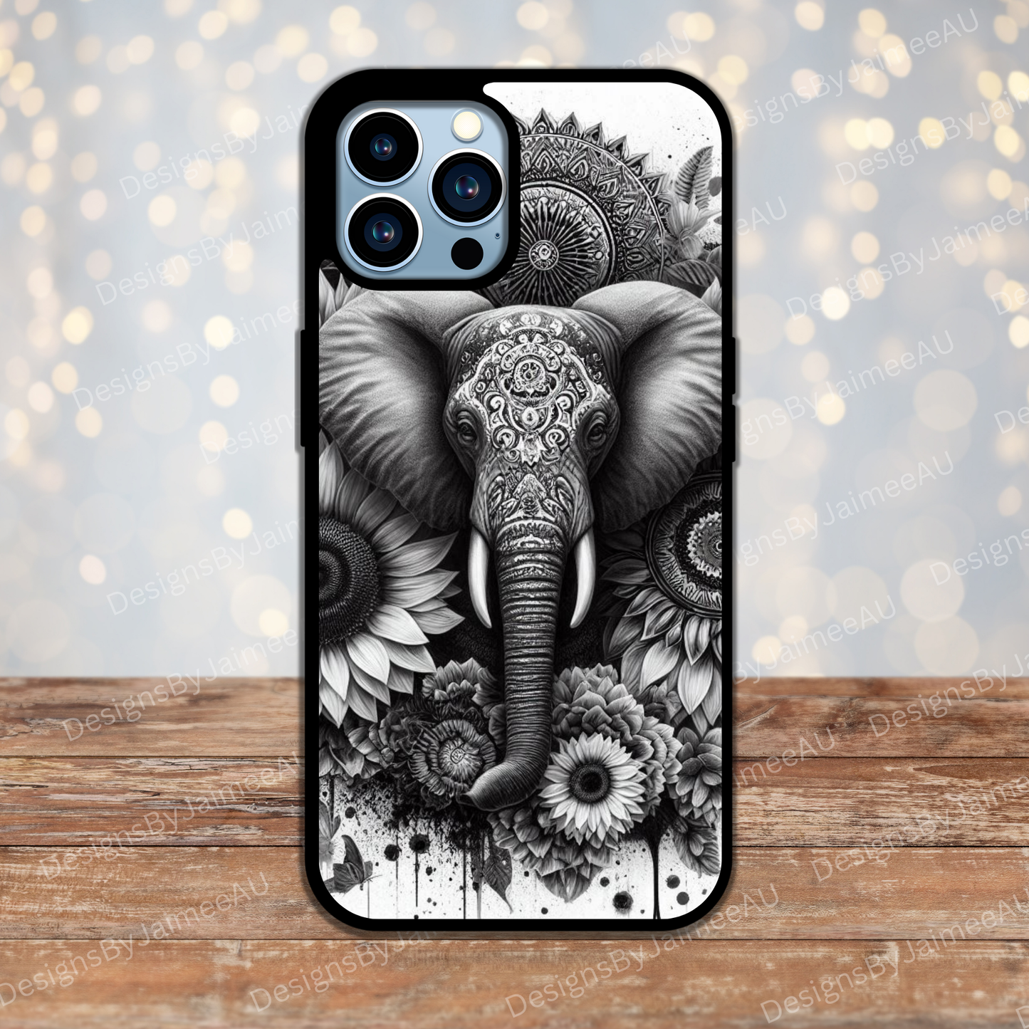 Black and White Elephant Digital Phone Case Design