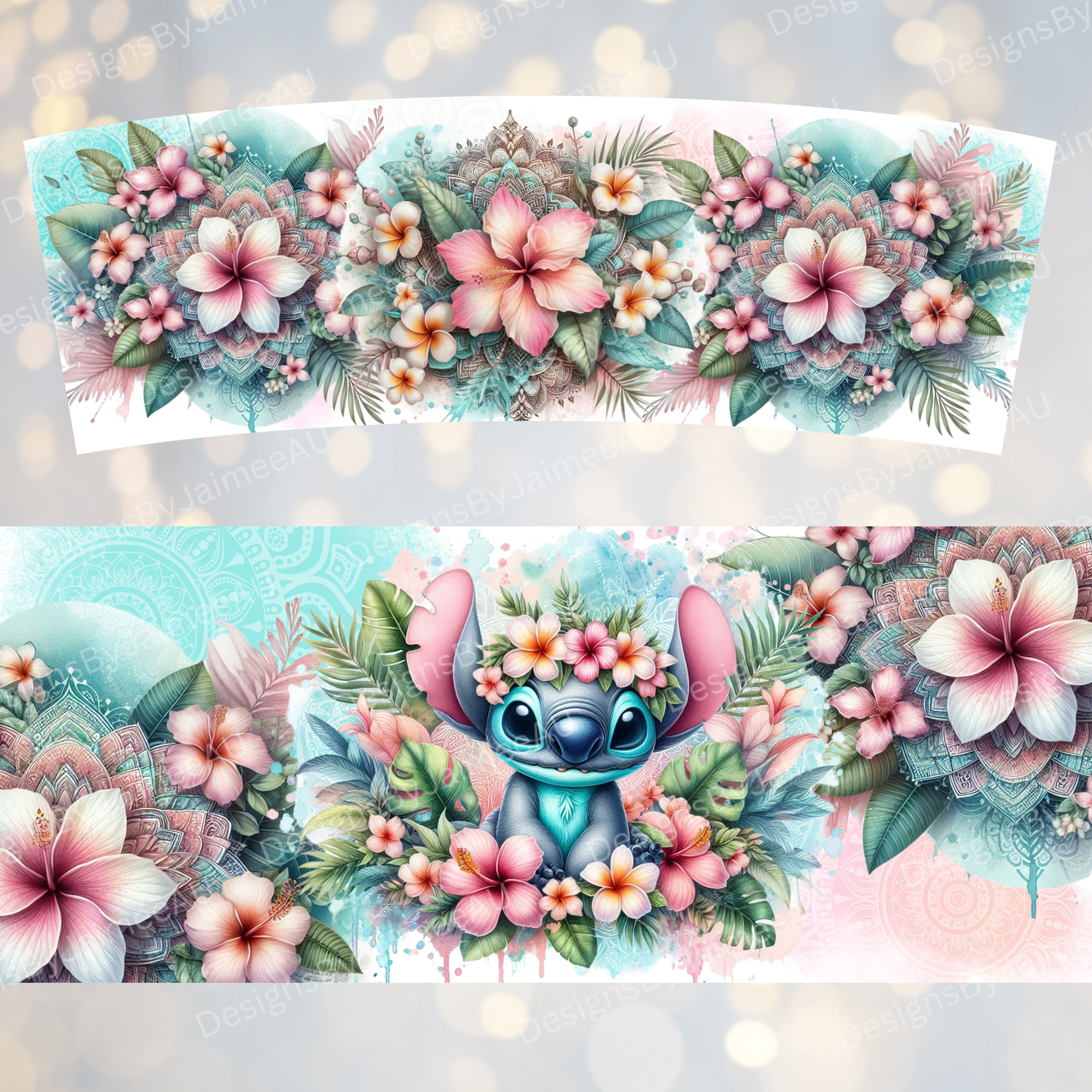 Tropical Stitch - Pink and Aqua - Digital 30oz Sublimation Tumbler Wrap