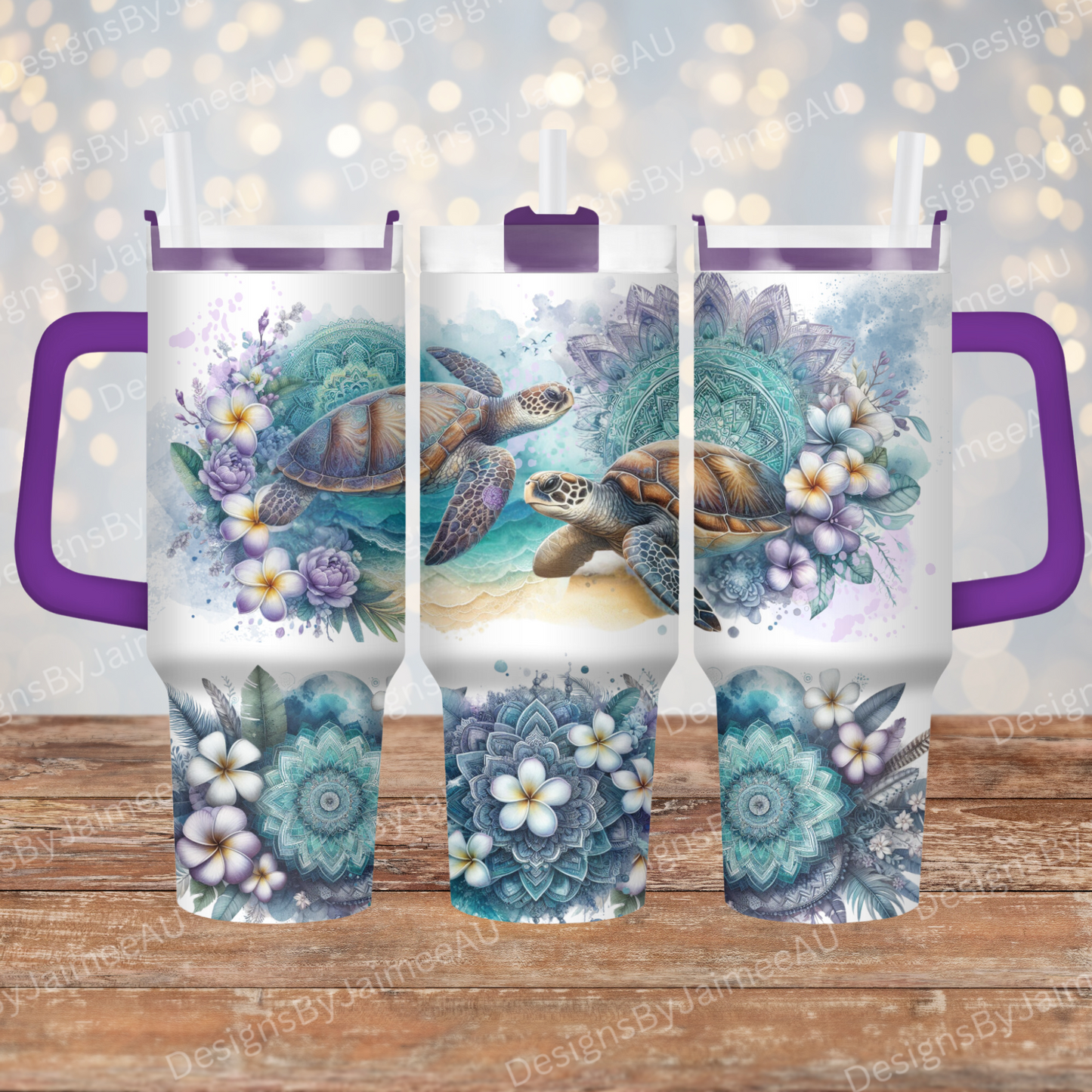 Navy and Purple Watercolour Ocean Turtles 40oz Digital Sublimation Tumbler Wrap