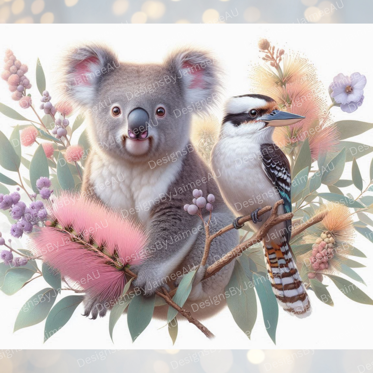 Pastel Watercolour - Koala and Kookaburra Digital 20oz Sublimation Tumbler Wrap
