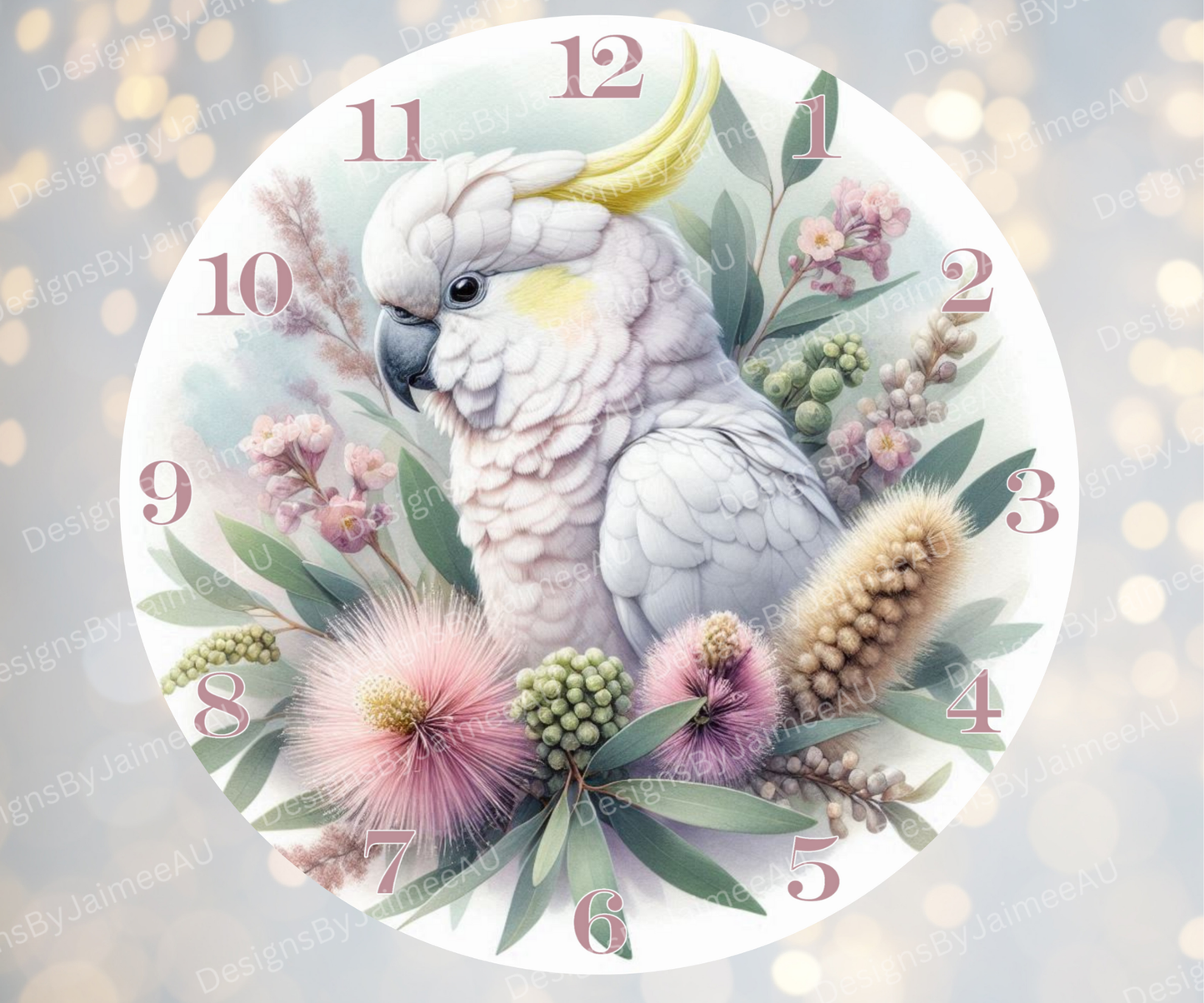 Cockatoo and Aussie Native #6 Digital Sublimation Clock Design