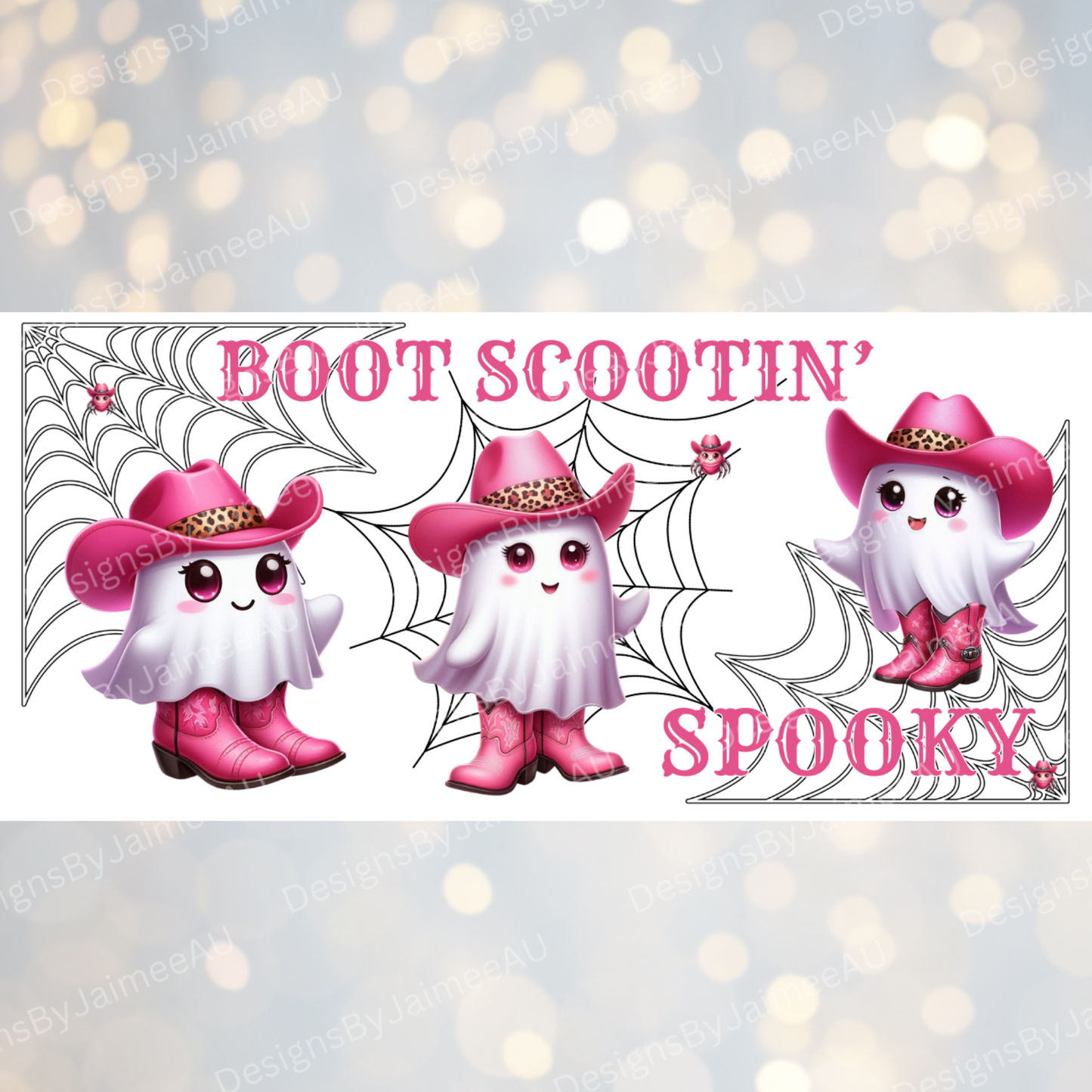 Cute Cowgirl Ghost "Boot Scootin' Spooky" Digital 16oz UV DTF Transfer Wrap PNG Image
