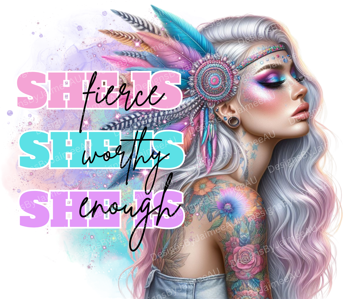 ‘She Is” Pastel- Digital 20oz Sublimation Tumbler Wrap