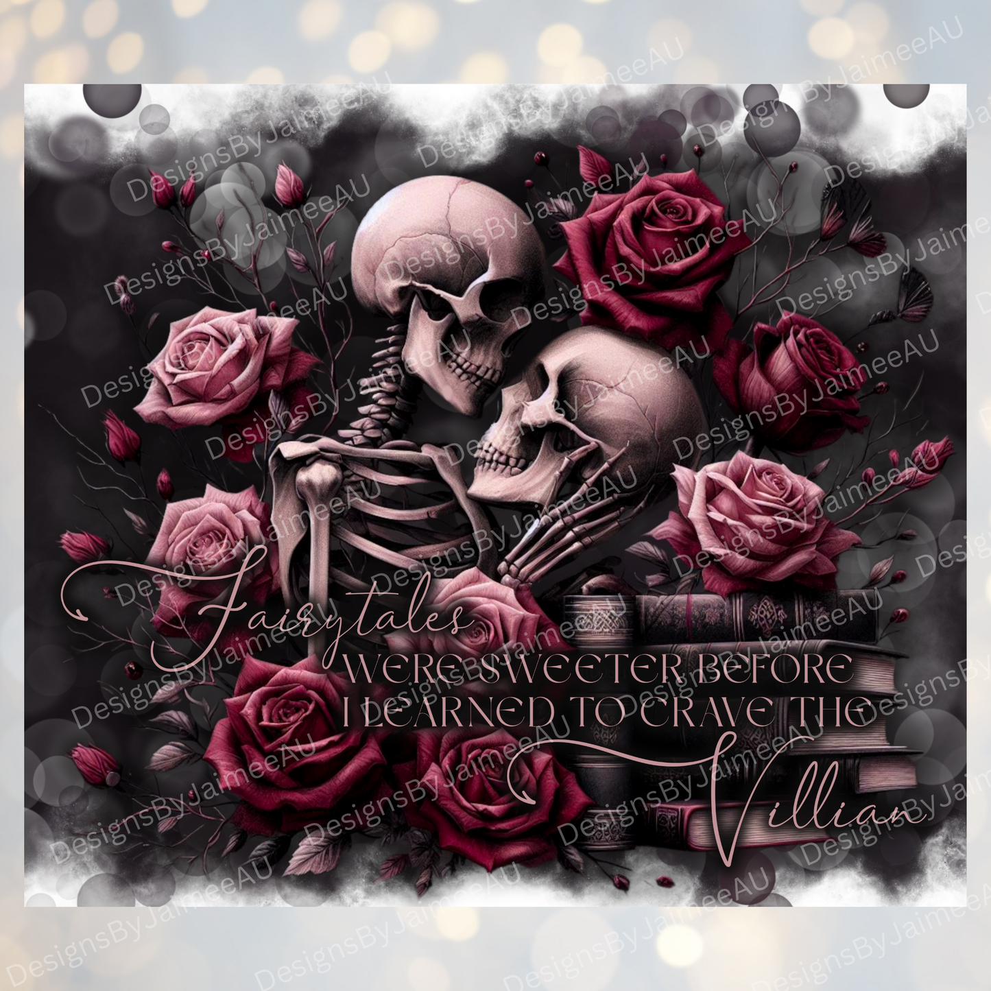 "Fairytales were sweeter before i learned to crave the villain" Dark Romance Gothic Skull - Digital 20oz Sublimation Tumbler Wrap