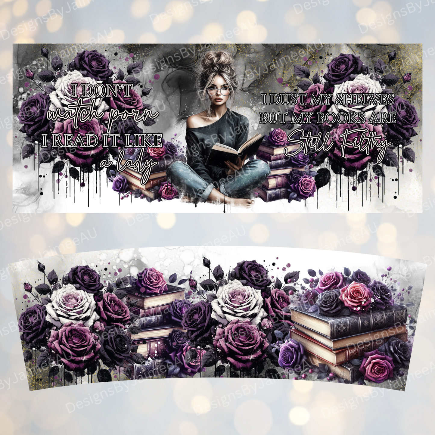 Purple and Black Dark Romance Themed - 40oz Digital Sublimation Tumbler Wrap