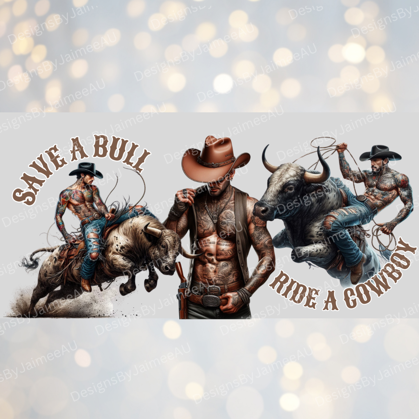 Save a Bull, Ride a Cowboy 16oz UV DTF Transfer Wrap PNG Image