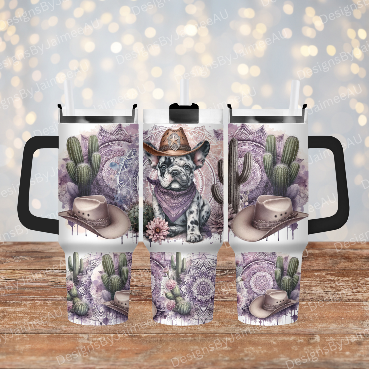Purple Country/Western Themed Frenchie 40oz Digital Sublimation Tumbler Wrap