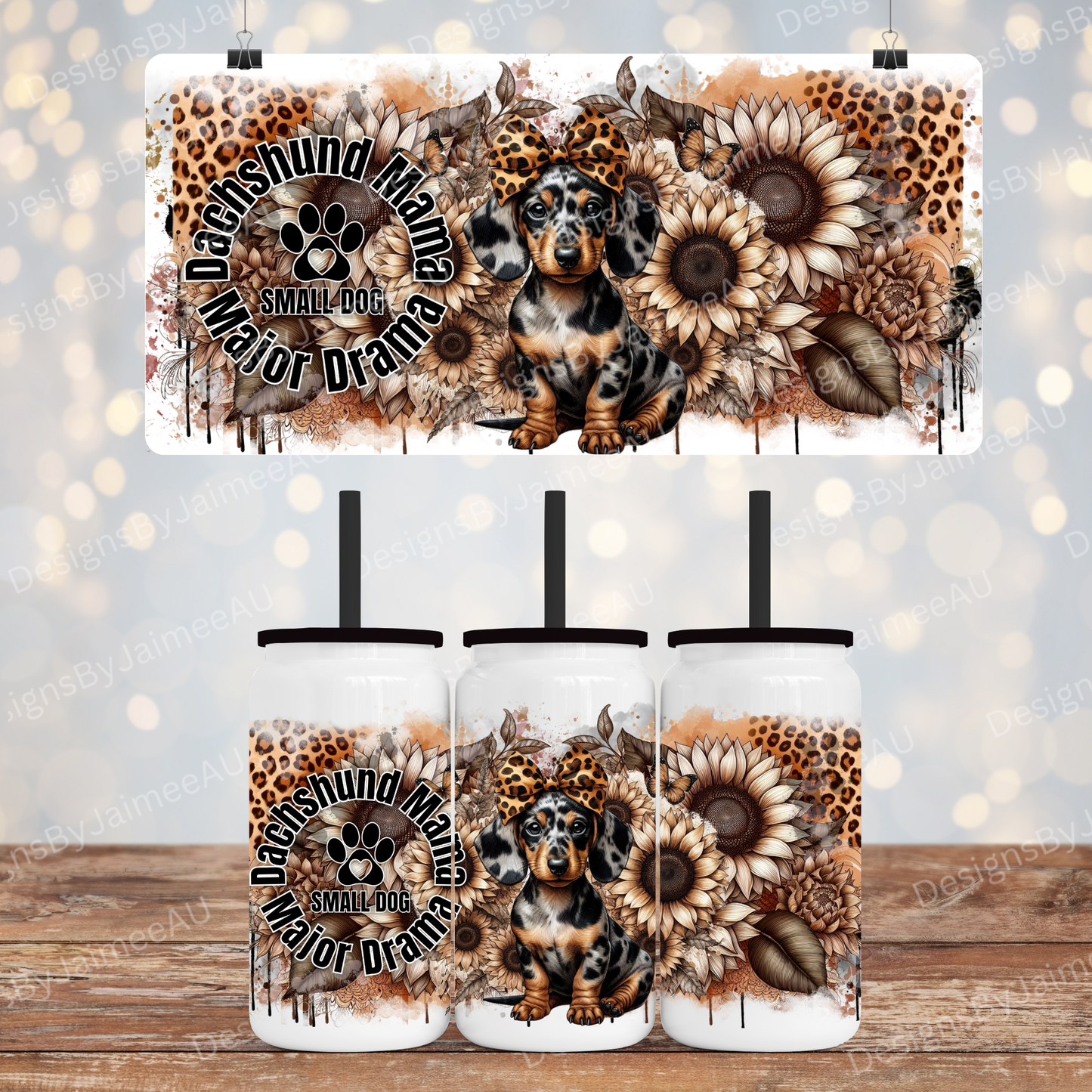 Leopard Print Dachshund - Digital 16oz Sublimation Design