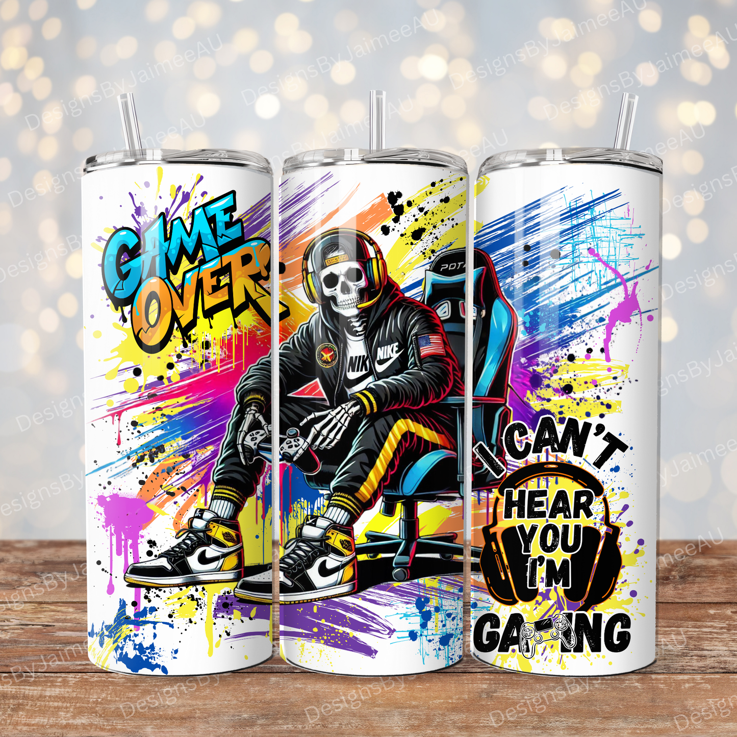 Gamer Skeleton Digital 20oz Sublimation Tumbler Wrap