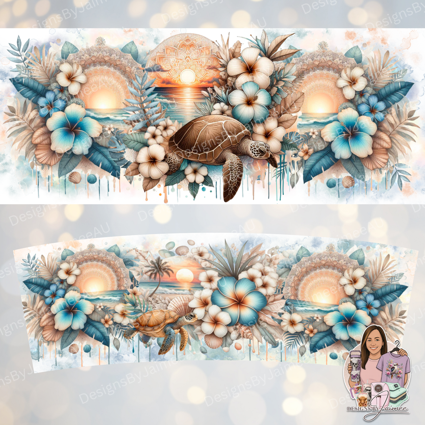 Neutral Turtles #1 - Boho Coastal Collection - Digital 30oz Sublimation Tumbler Wrap