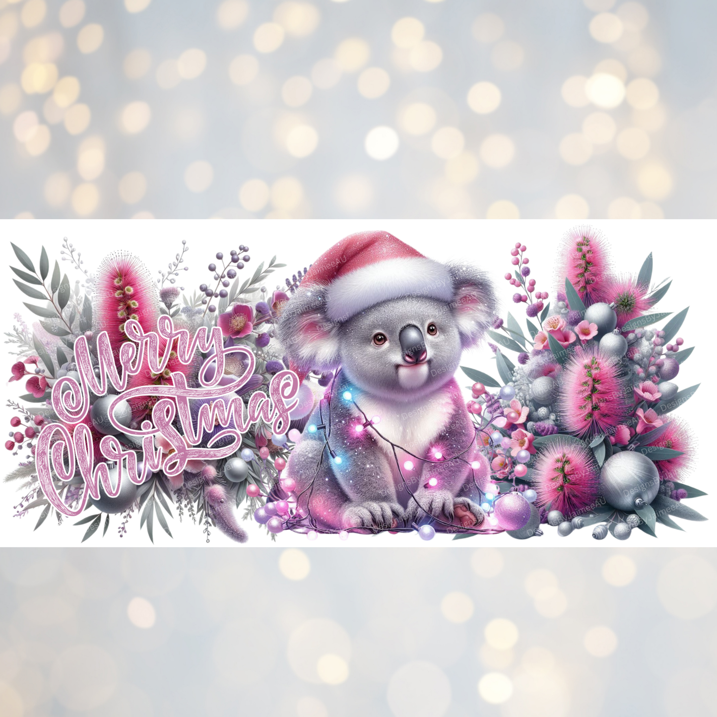Christmas Koala - Purple and Silver Themed Digital Download 16oz UV DTF Transfer Wrap PNG Image