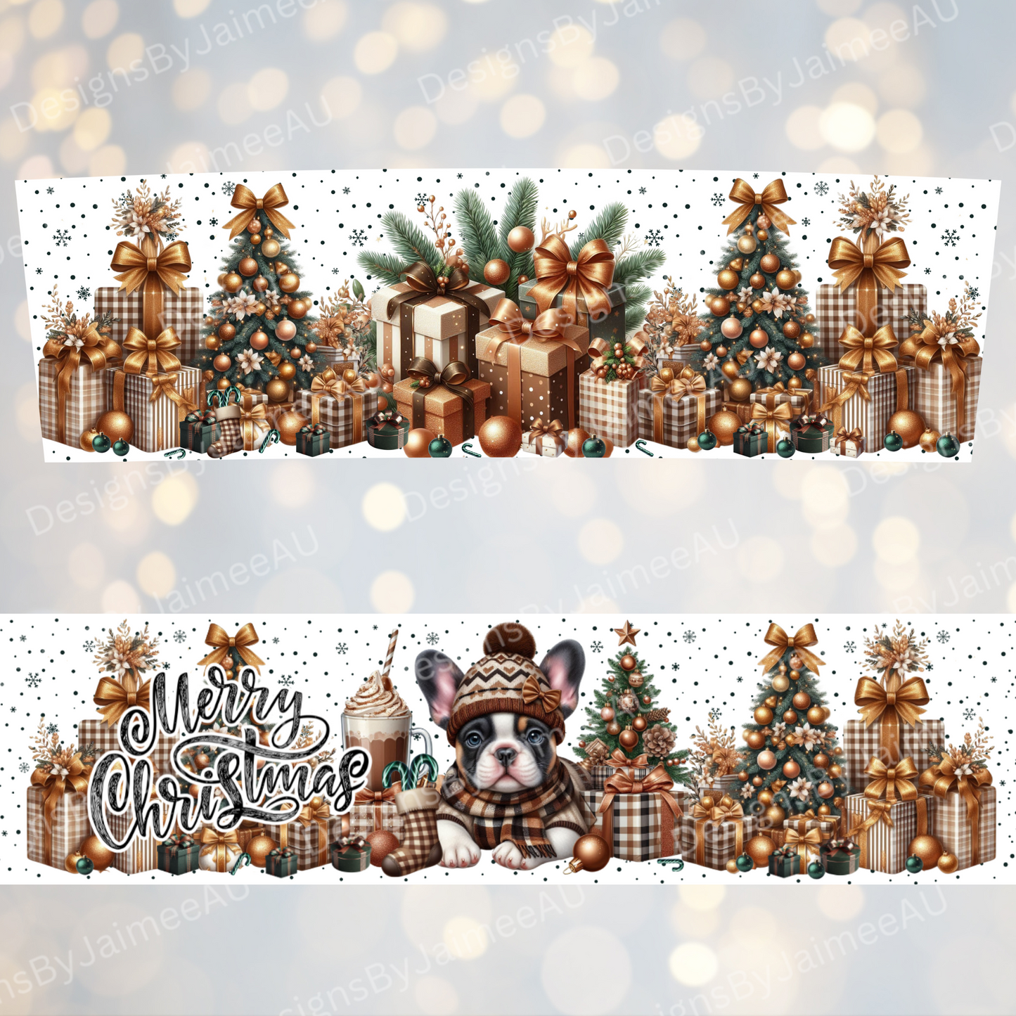 Copper Christmas Frenchie - Digital 20oz Tumbler with Handle Wrap Design
