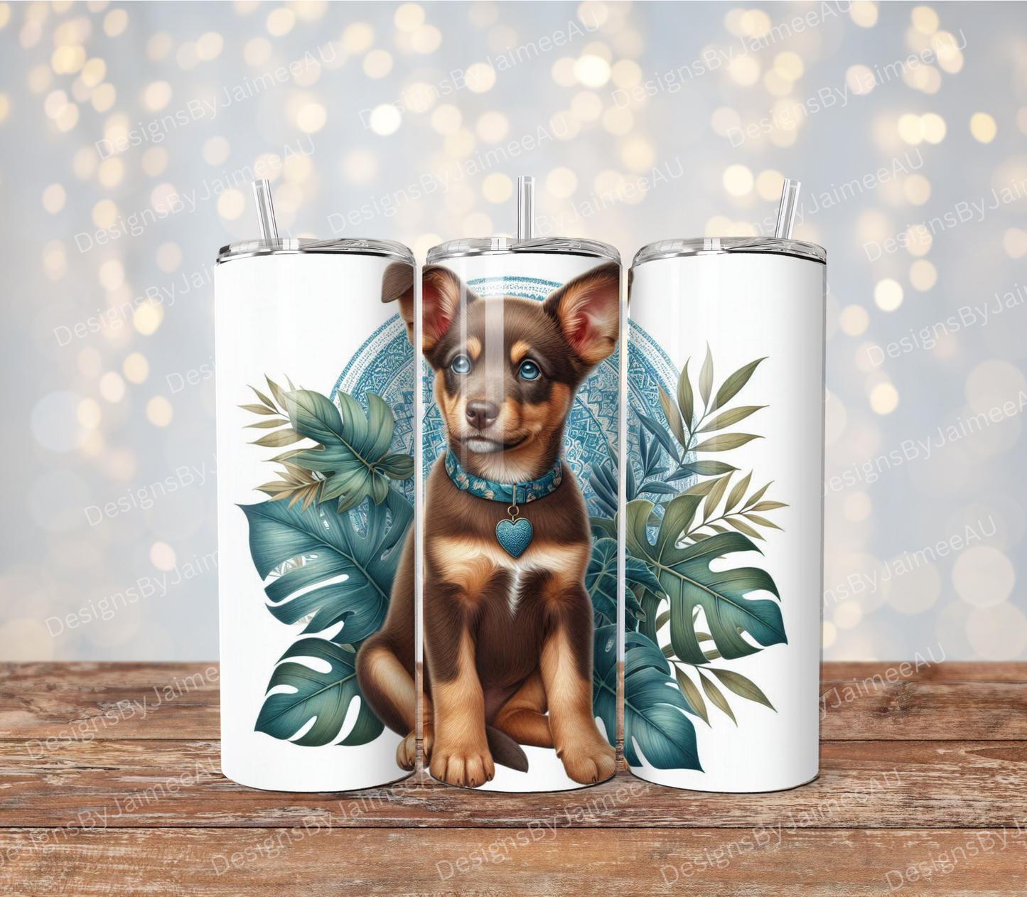 Teal and Brown Tropical Red-Brown Kelpie Collie Digital 20oz Sublimation Tumbler Wrap