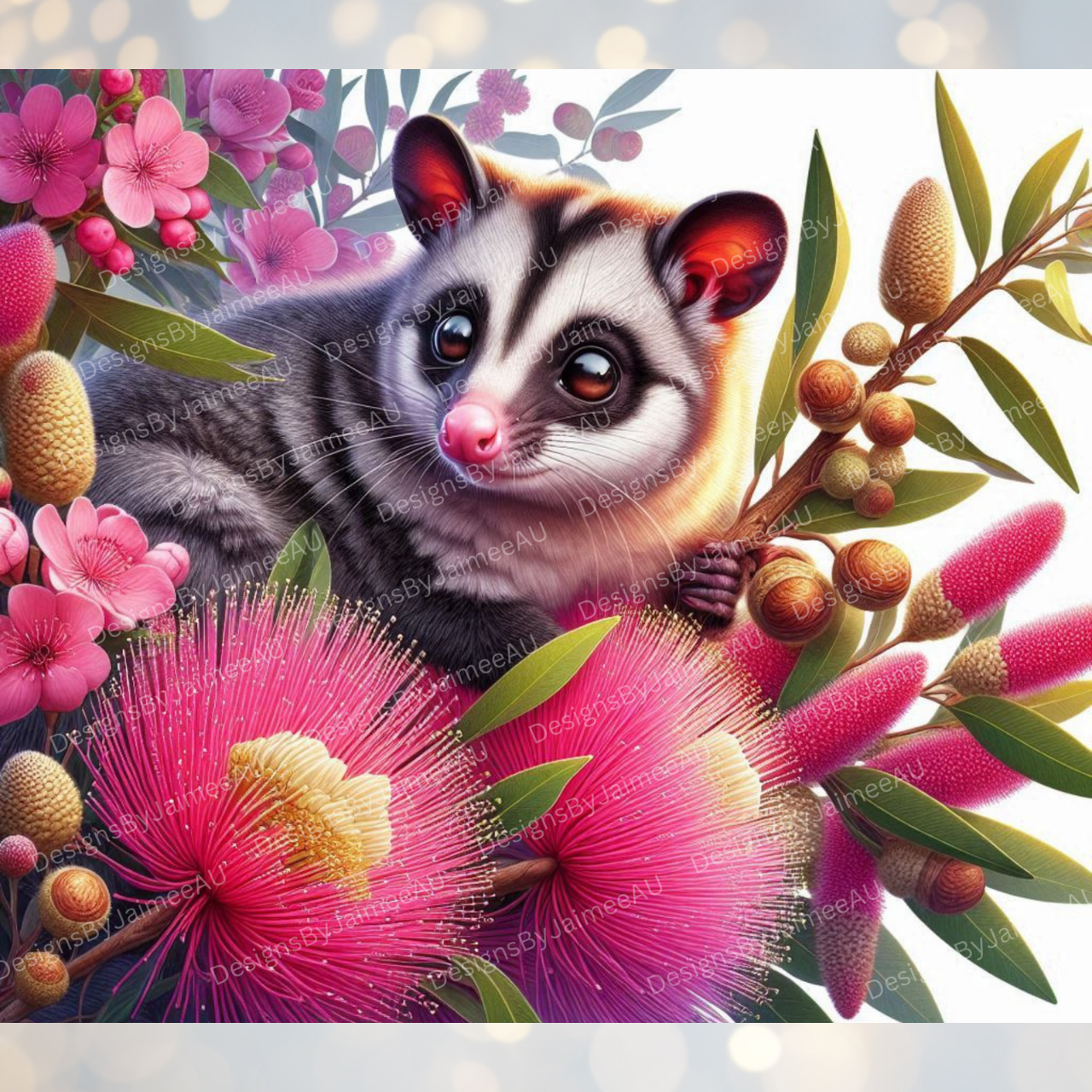 Vibrant Pinks Possum Digital 20oz Sublimation Tumbler Wrap
