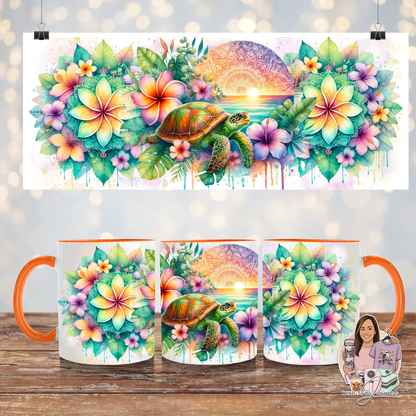 Lime Green Tropical Turtles - Digital 11oz Sublimation Coffee Mug Design