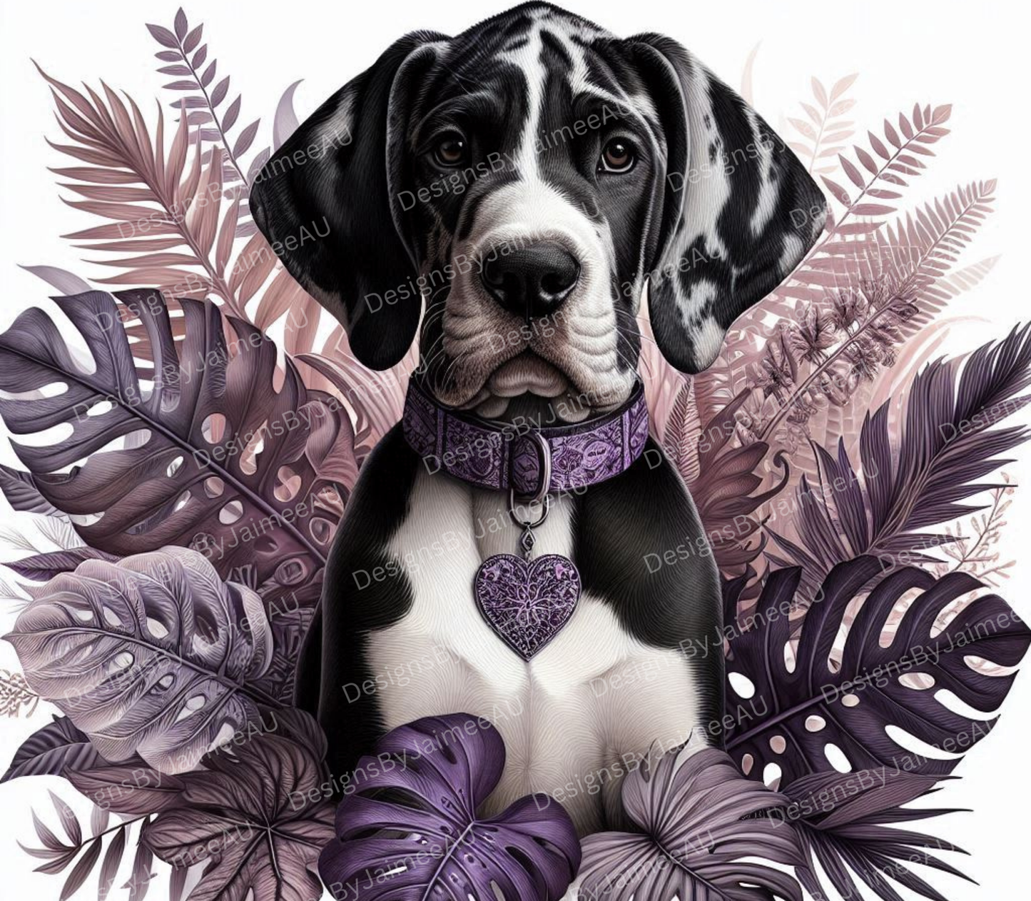 Great Dane, Purple Tropical Vibes Digital 20oz Sublimation Tumbler Wrap