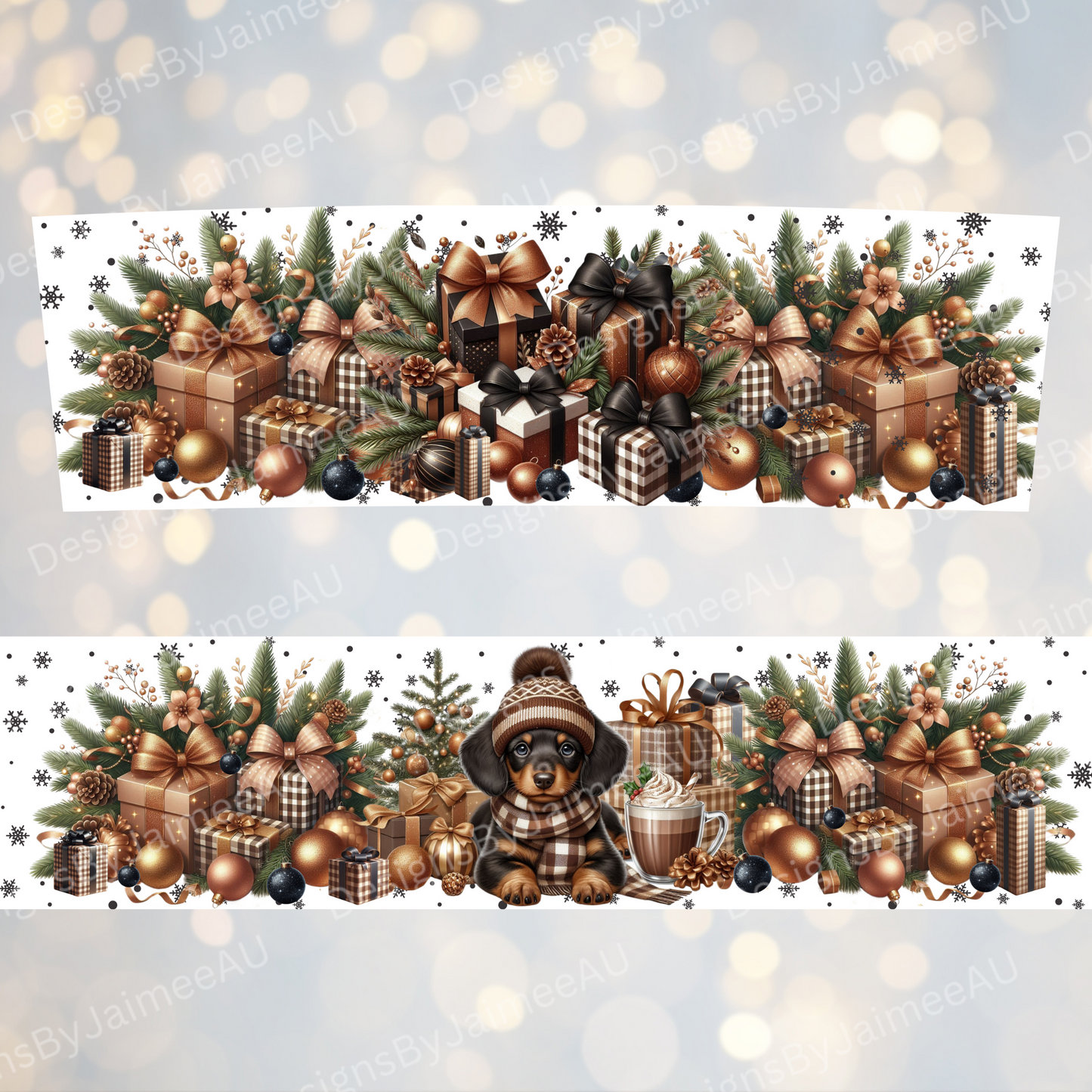 Copper and Black Christmas Dachshund - Digital 20oz Tumbler with Handle Wrap Design